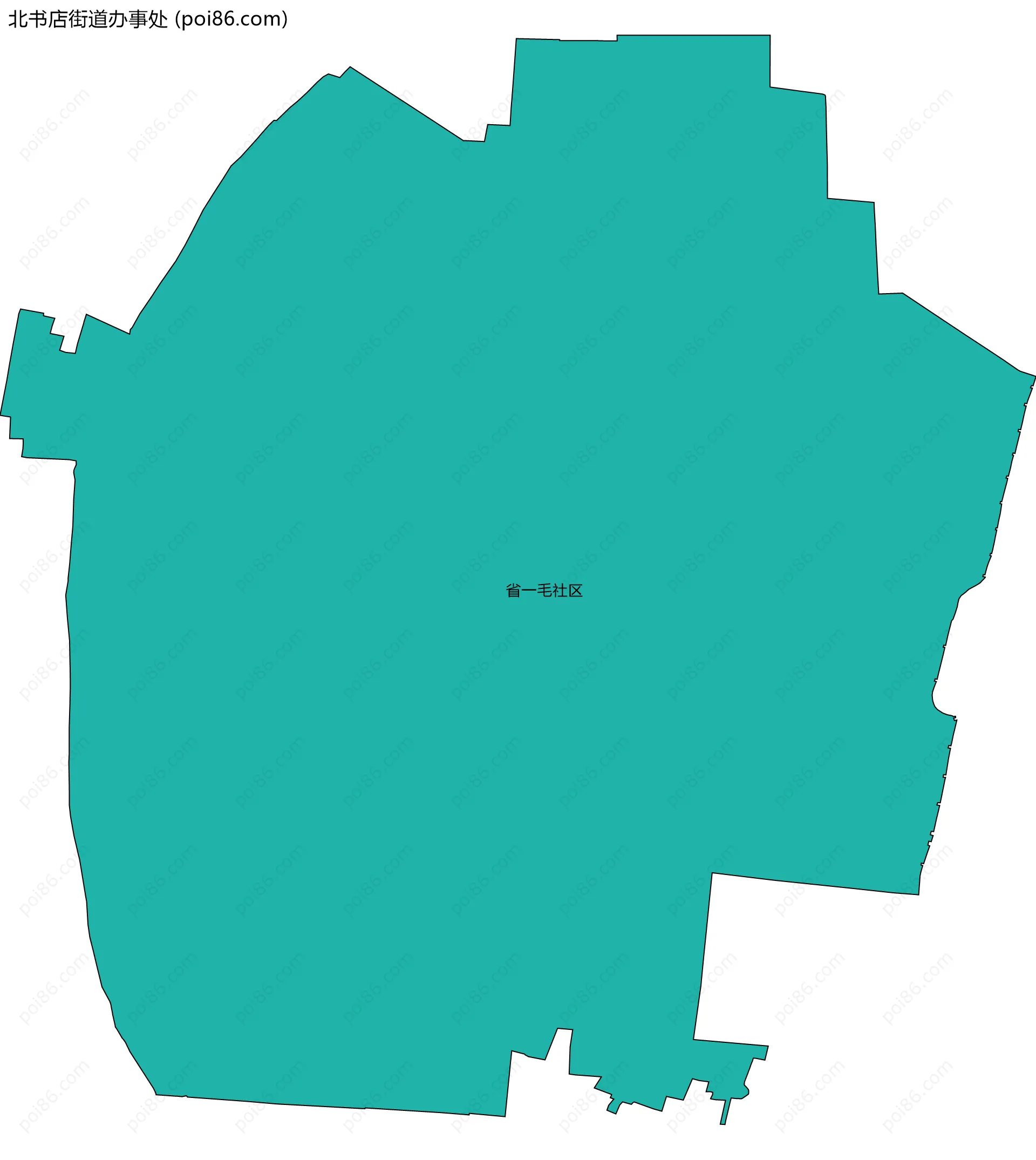 北书店街道办事处边界地图(五级行政区划)