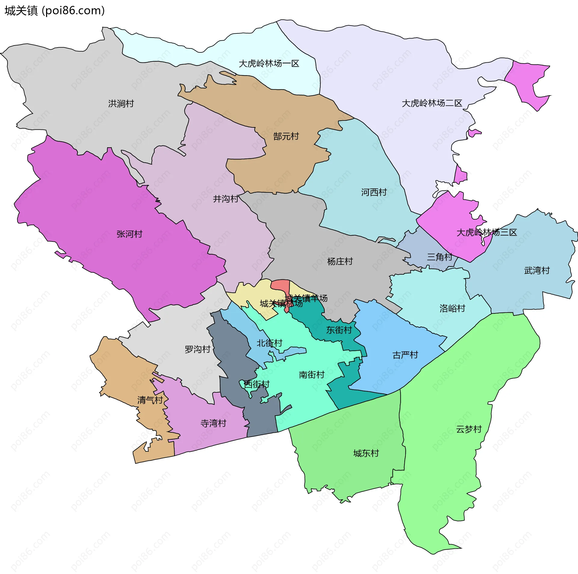 城关镇边界地图(五级行政区划)