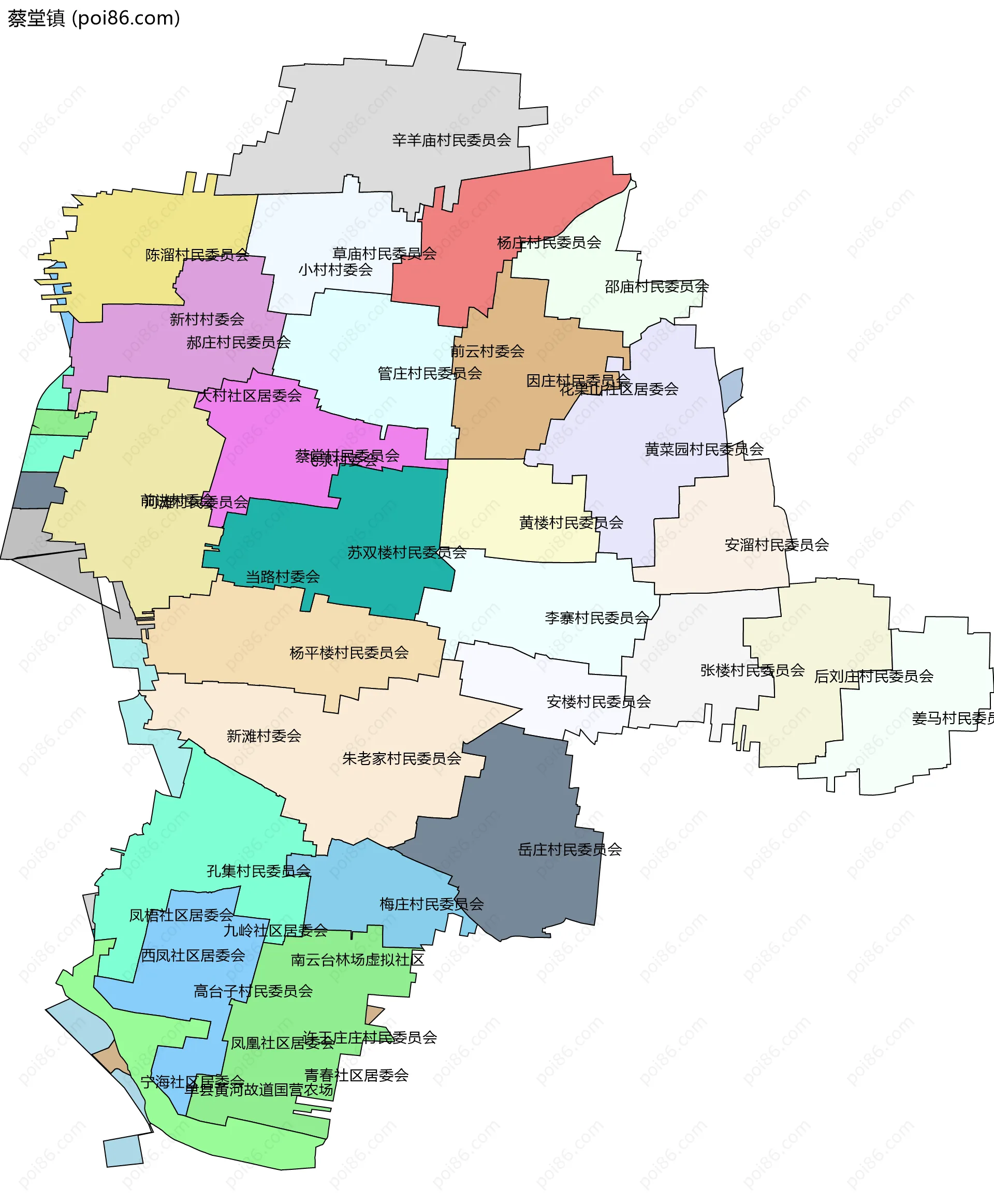 蔡堂镇边界地图(五级行政区划)