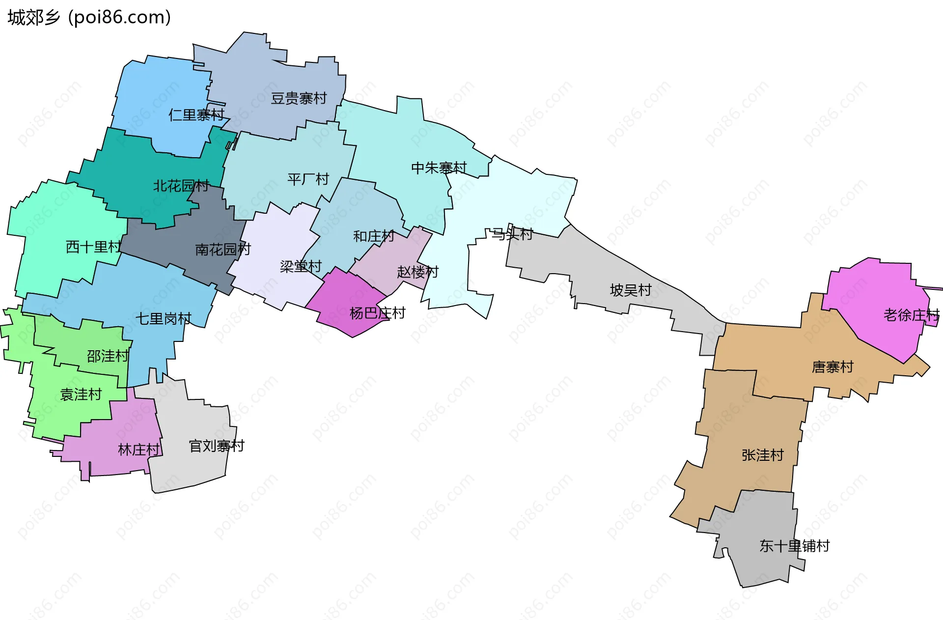 城郊乡边界地图(五级行政区划)