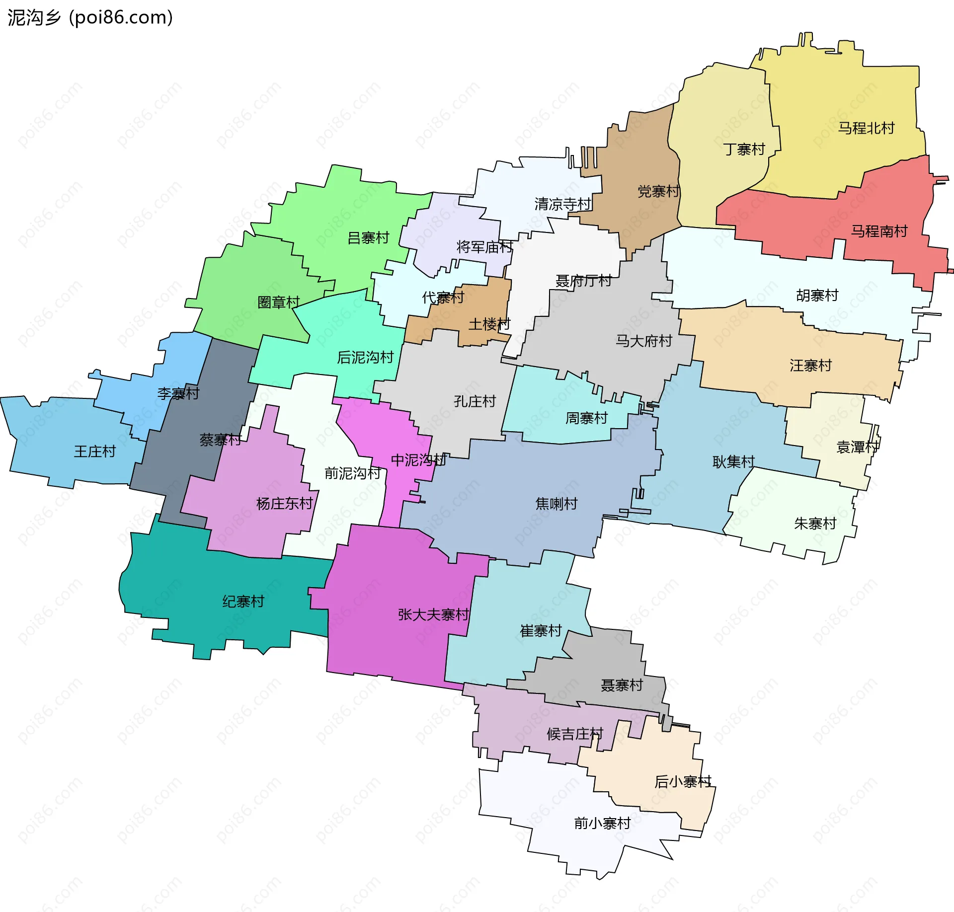 泥沟乡边界地图(五级行政区划)