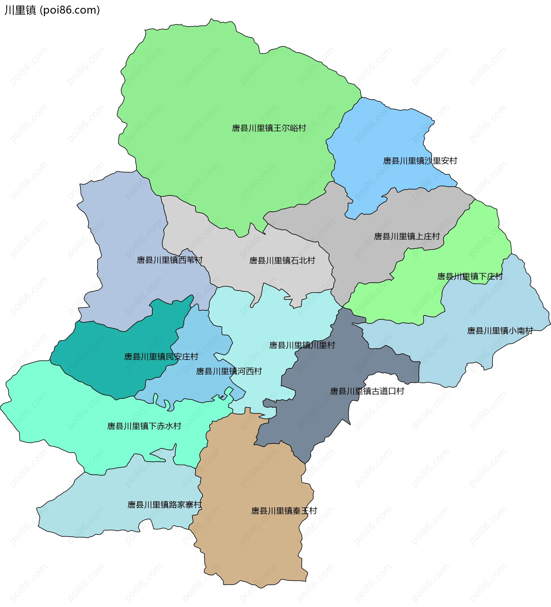 川里镇边界地图(五级行政区划)