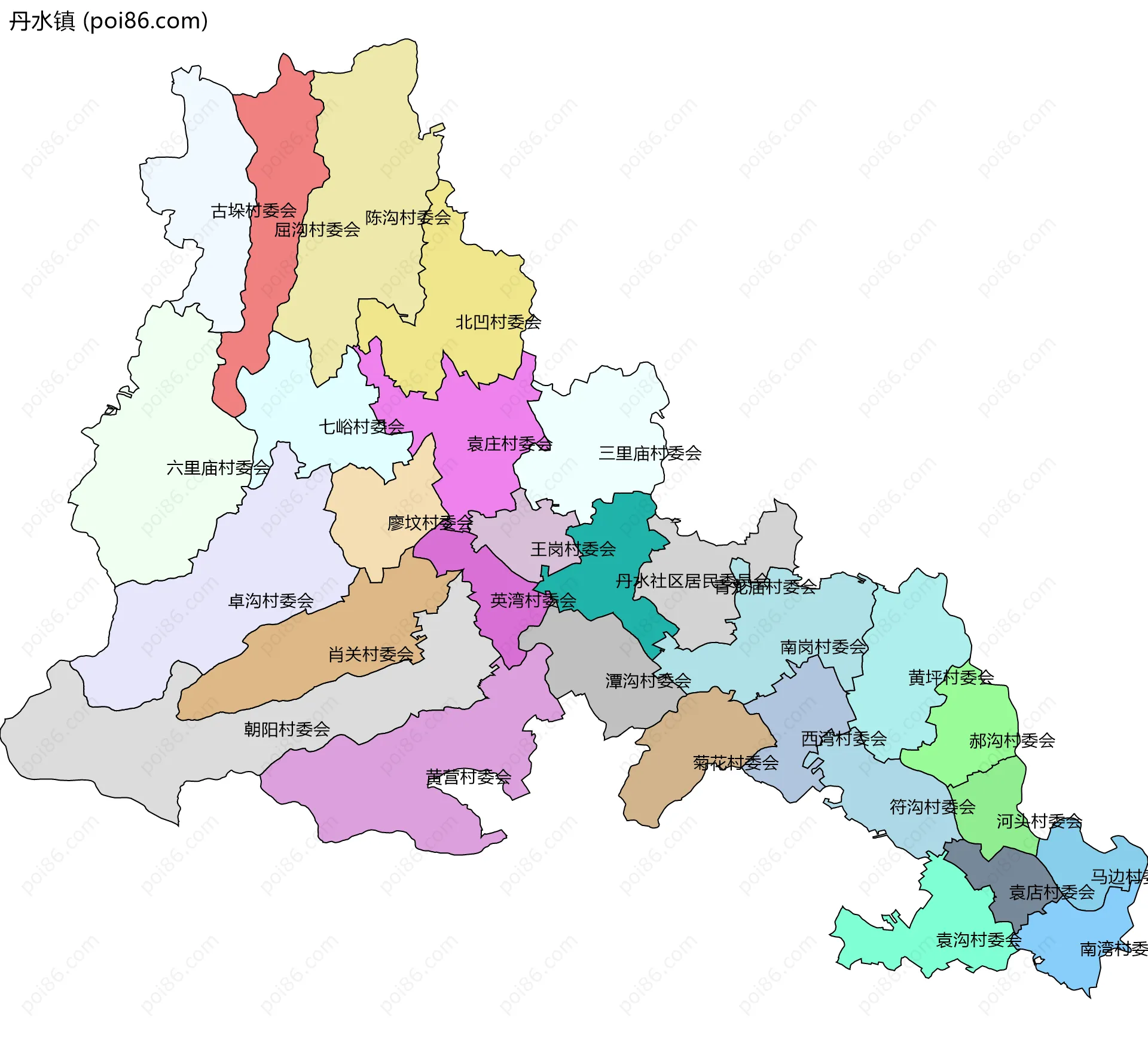 丹水镇边界地图(五级行政区划)