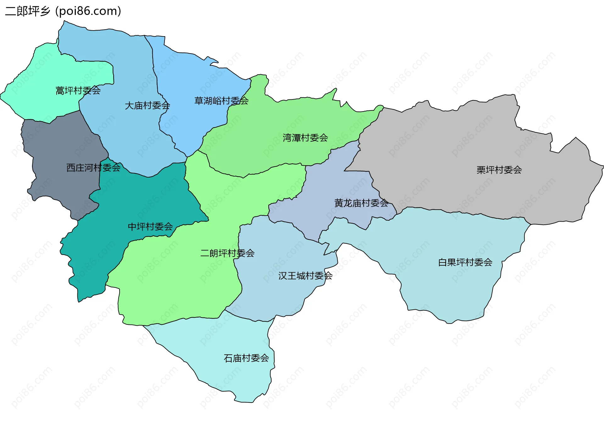二郎坪乡边界地图(五级行政区划)