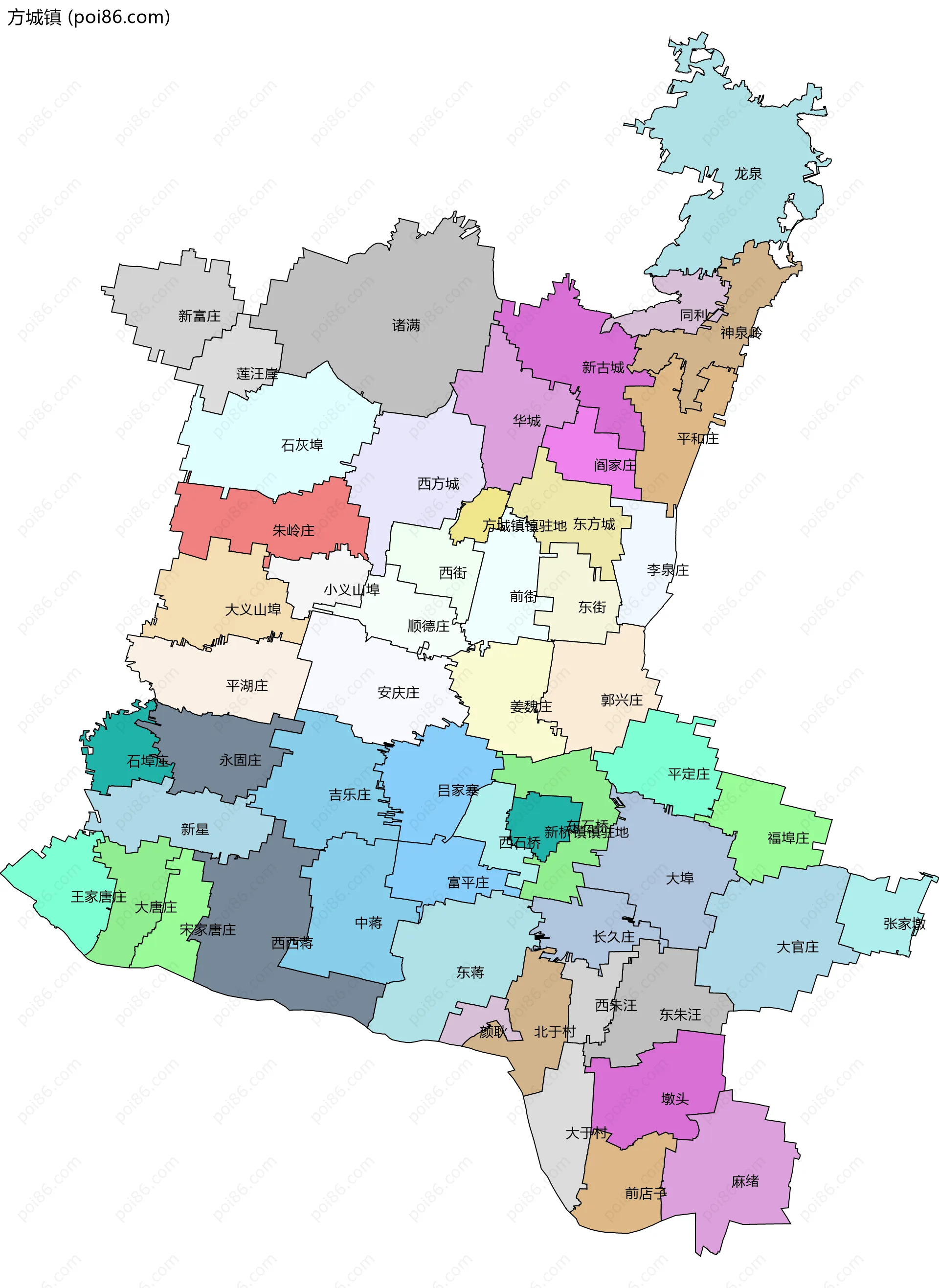 方城镇边界地图(五级行政区划)