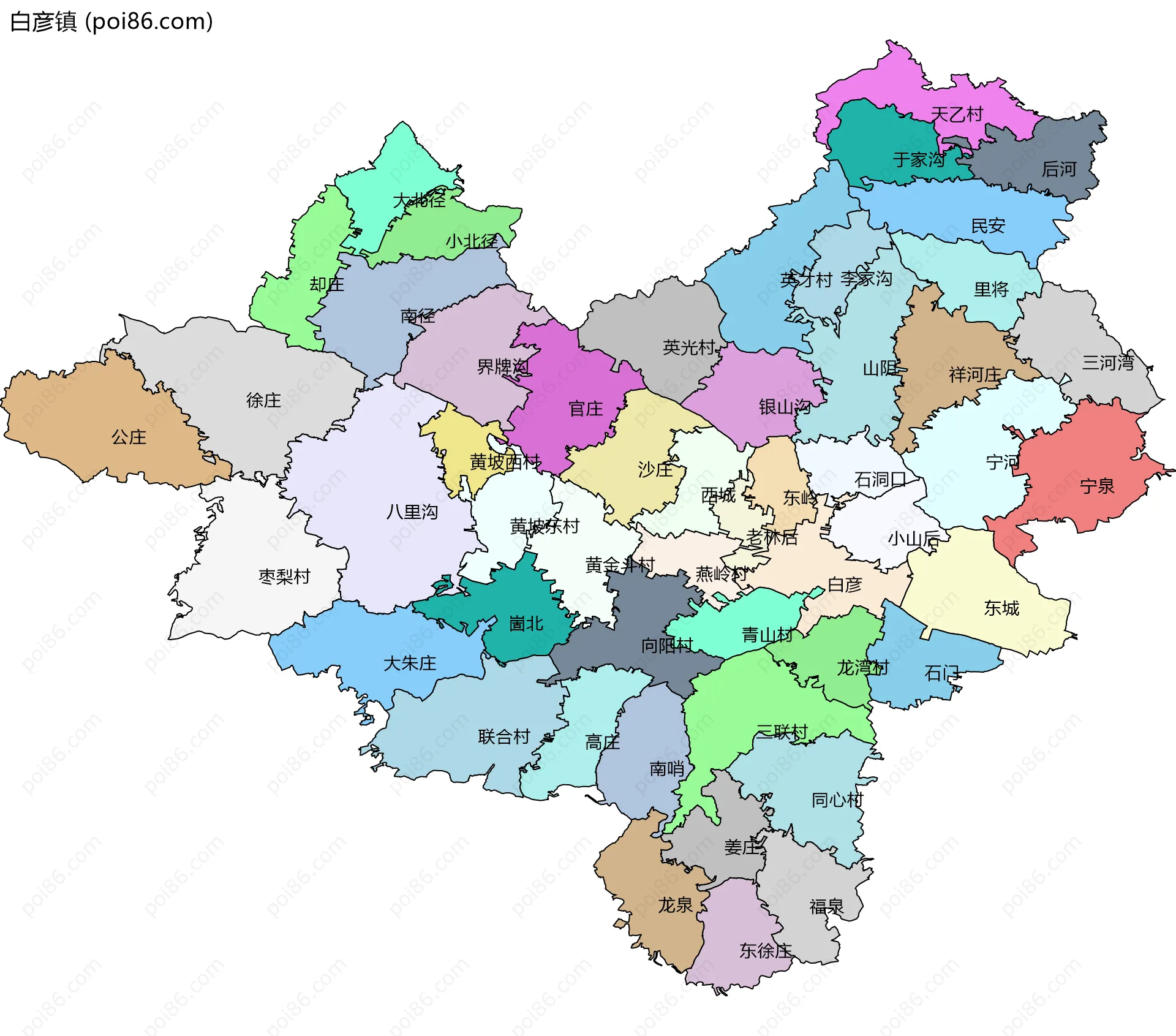 白彦镇边界地图(五级行政区划)