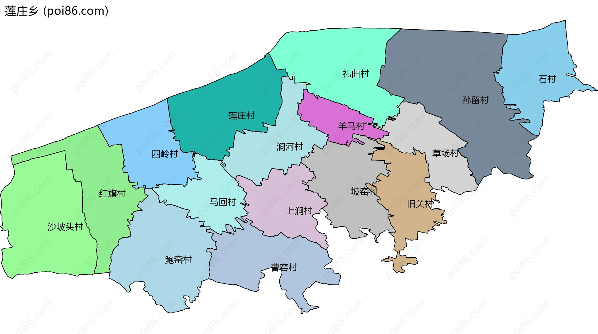莲庄乡边界地图(五级行政区划)