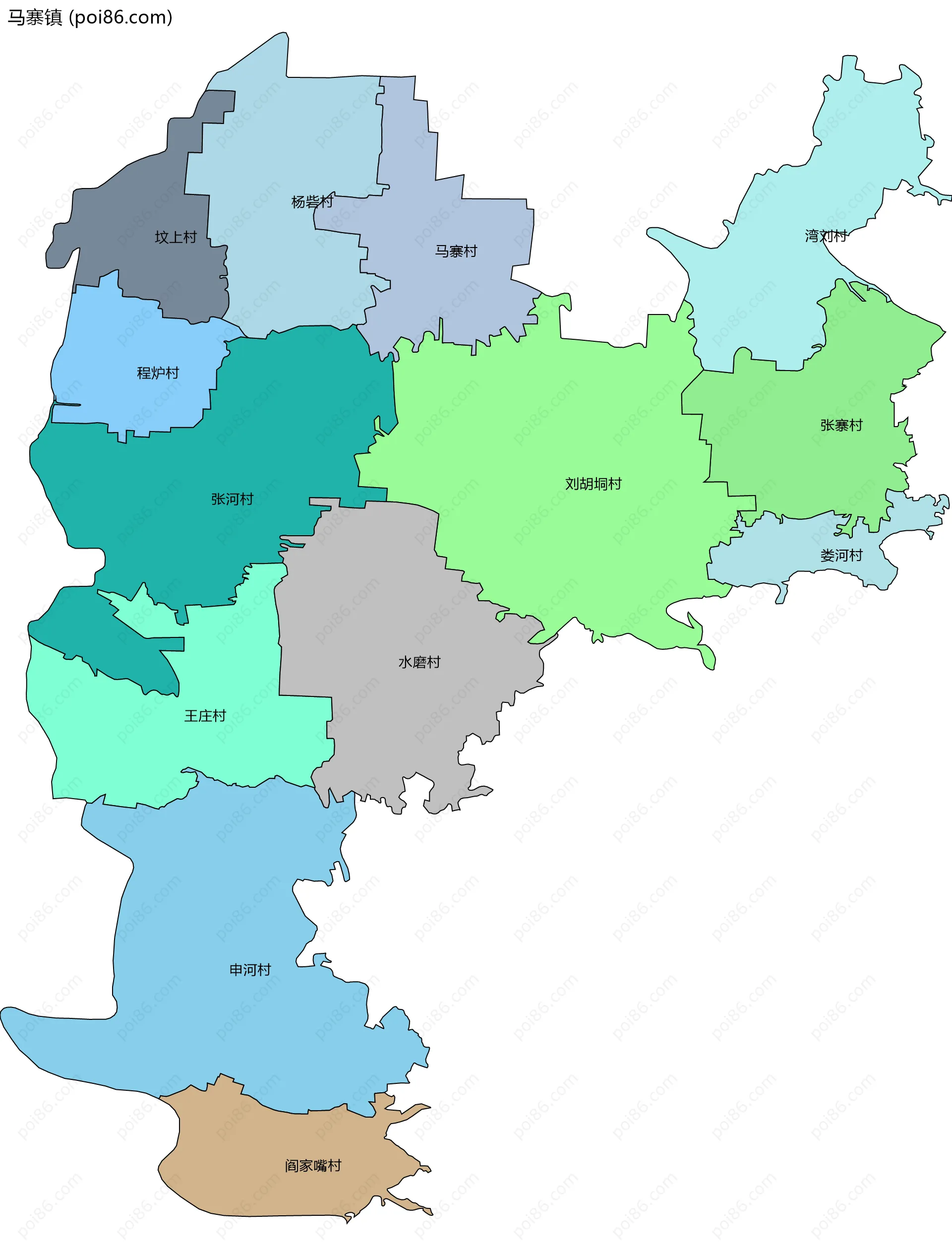 马寨镇边界地图(五级行政区划)