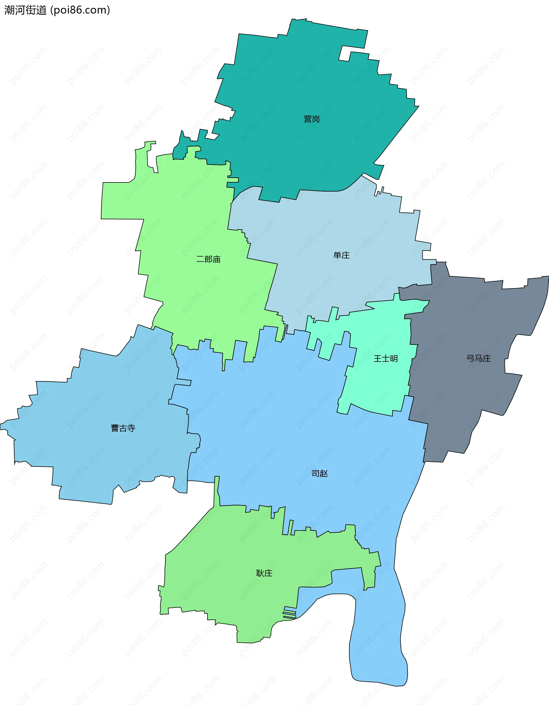 潮河街道边界地图(五级行政区划)