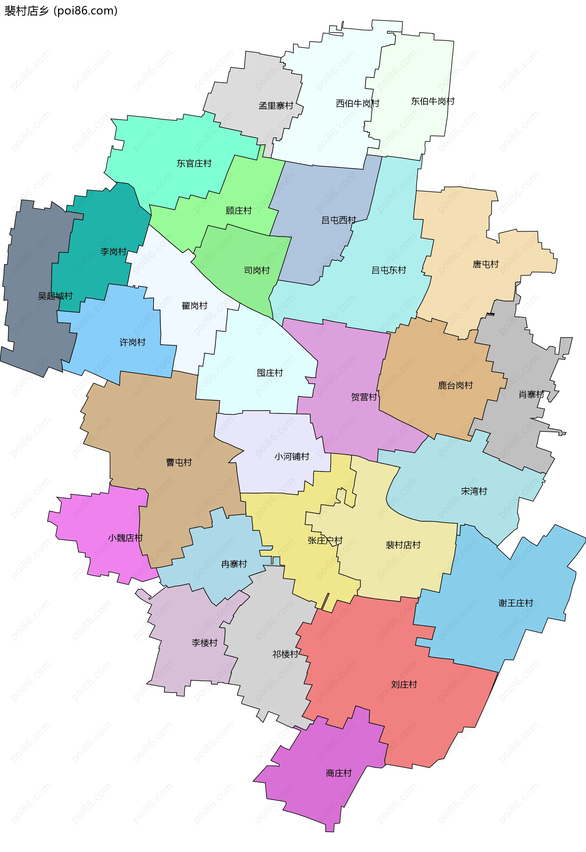 裴村店乡边界地图(五级行政区划)