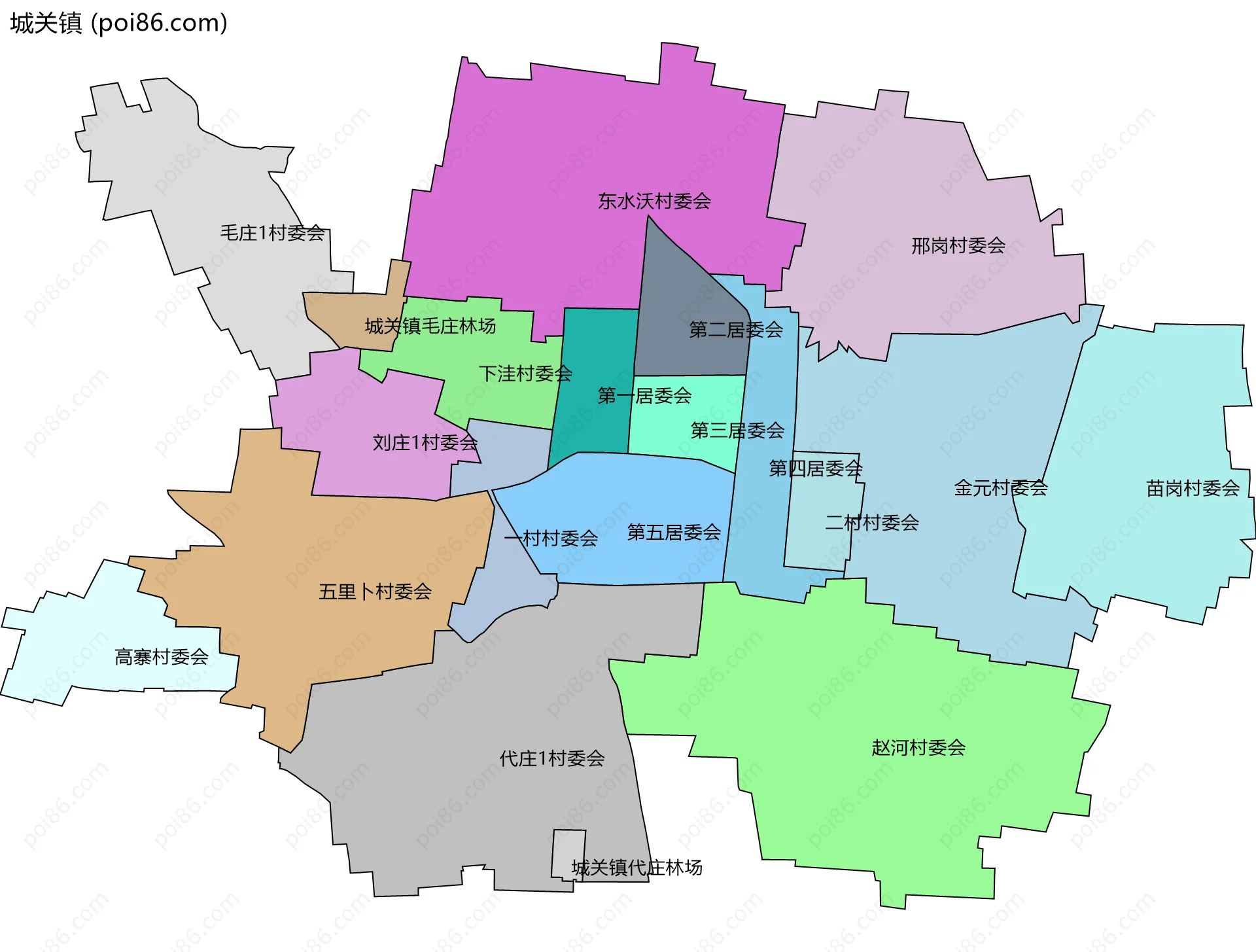 城关镇边界地图(五级行政区划)