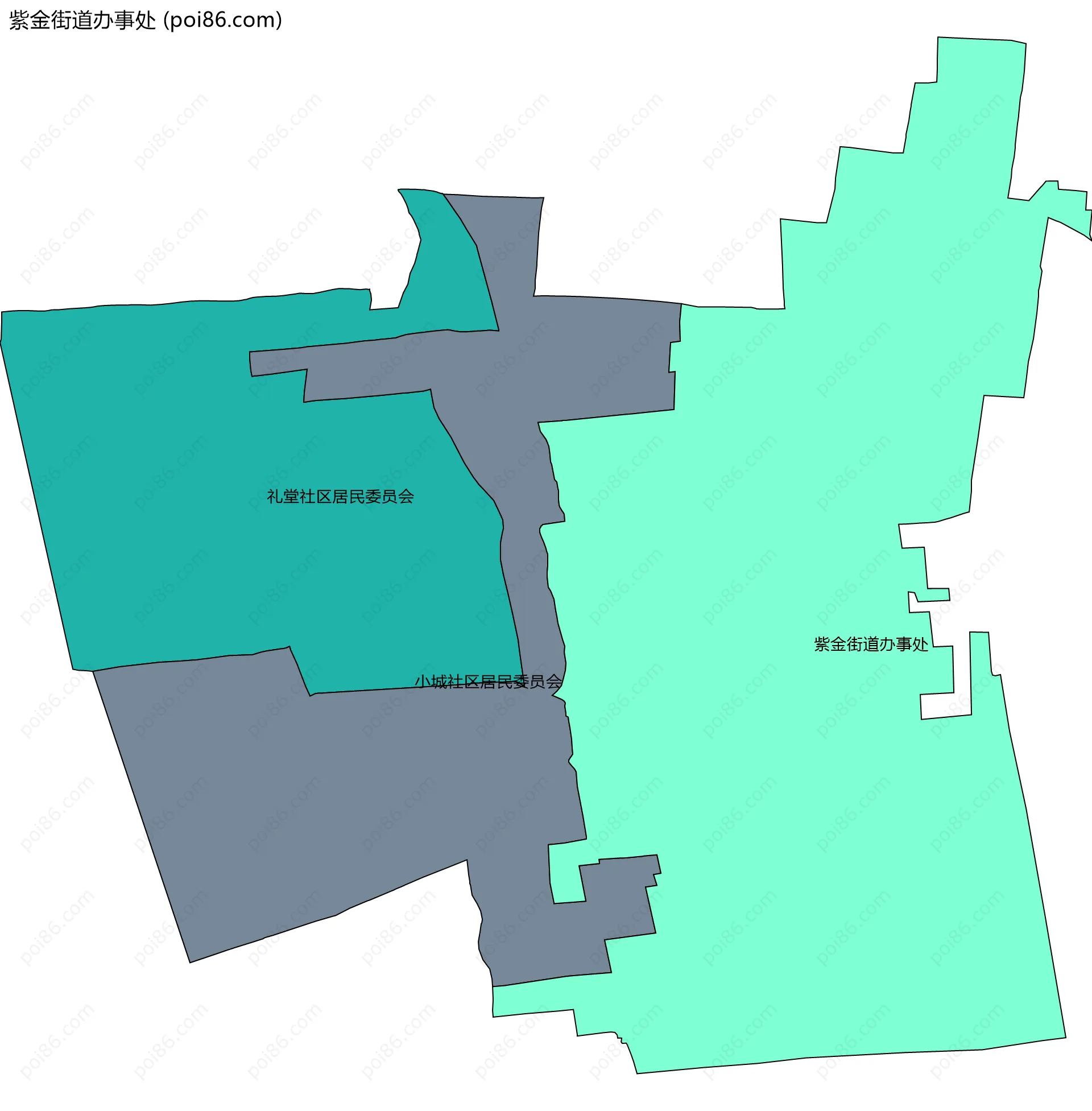 紫金街道办事处边界地图(五级行政区划)
