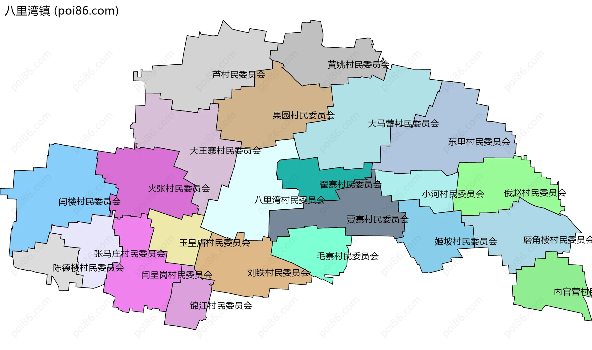 八里湾镇边界地图(五级行政区划)