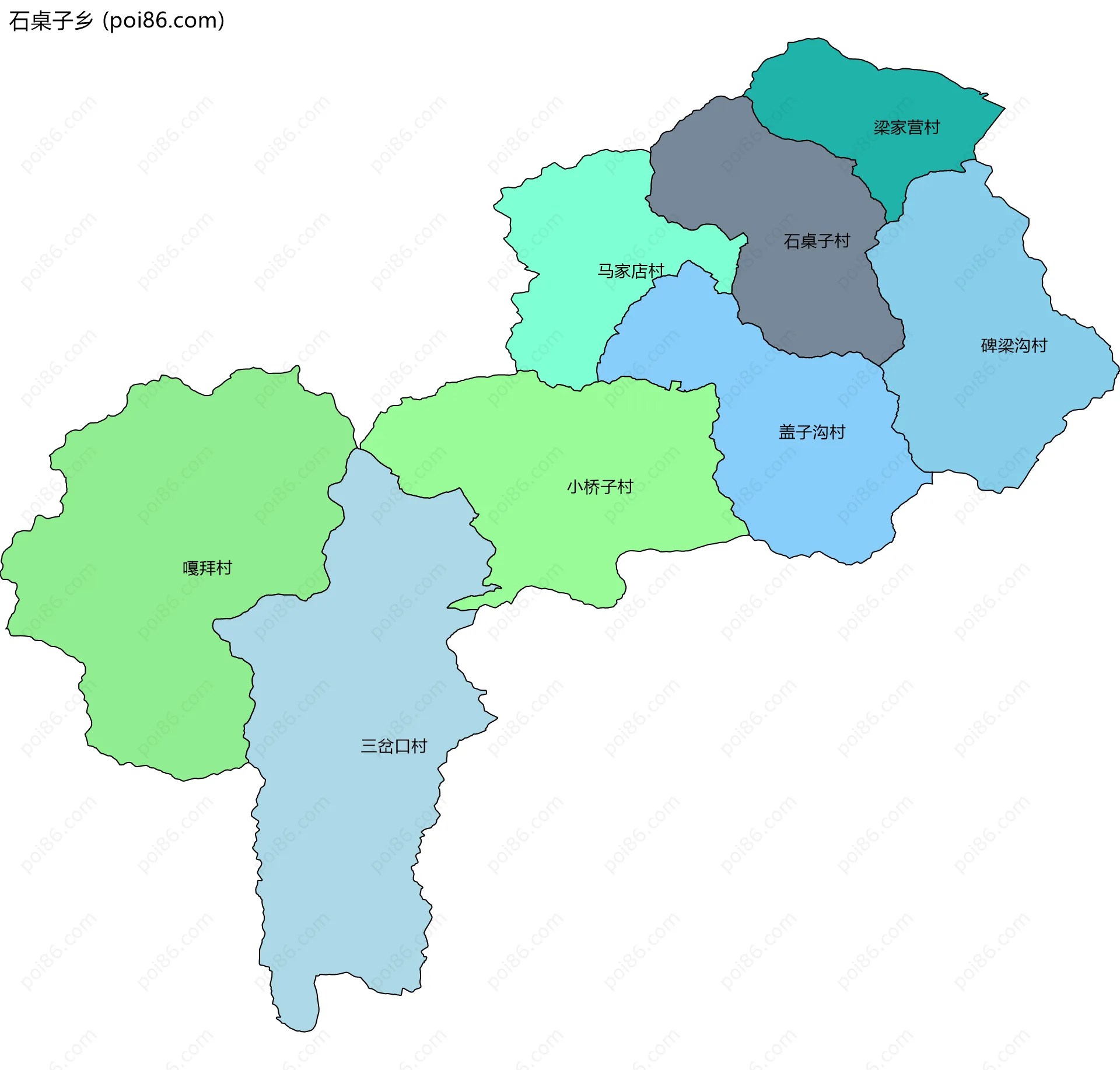 石桌子乡边界地图(五级行政区划)
