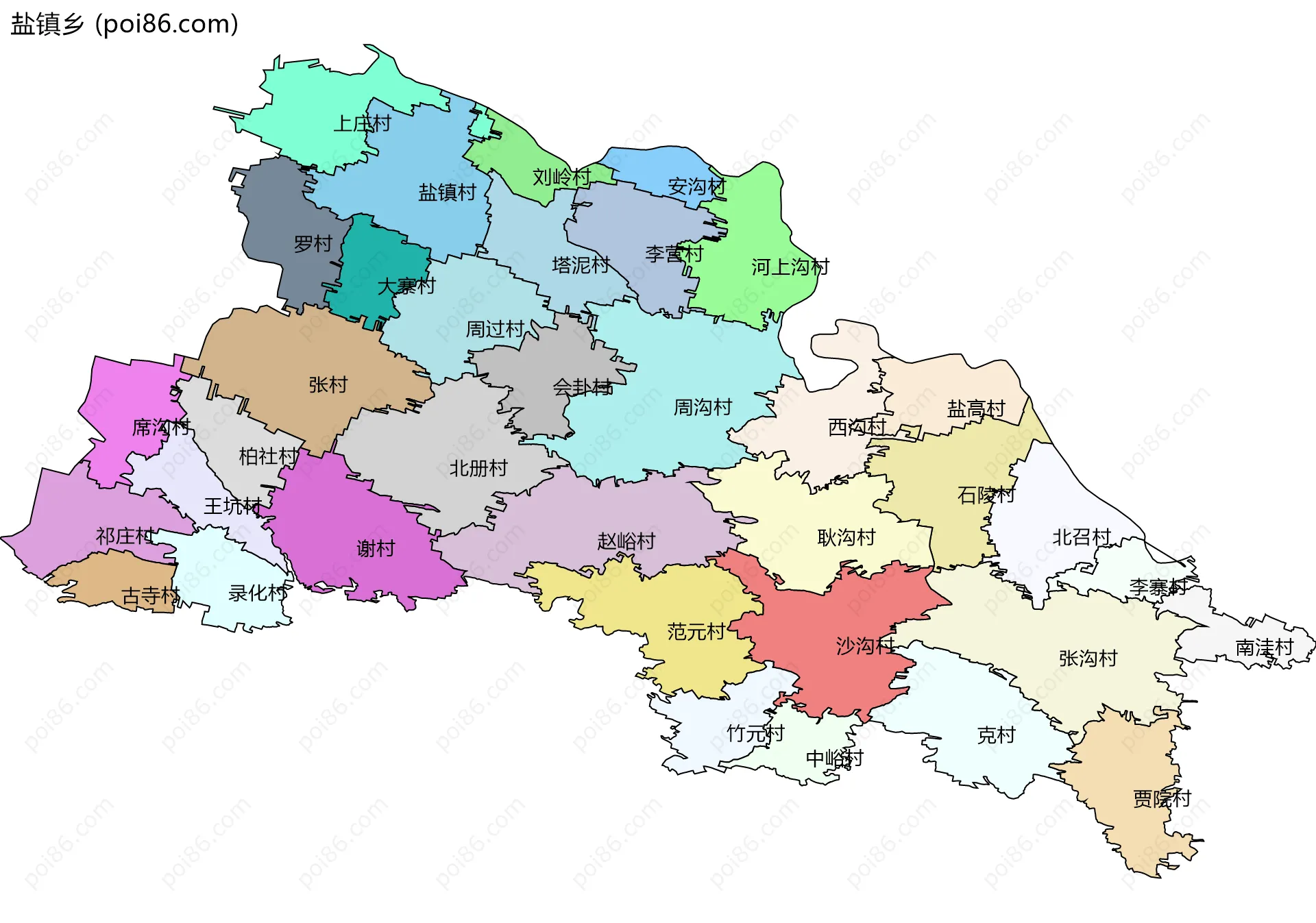 盐镇乡边界地图(五级行政区划)