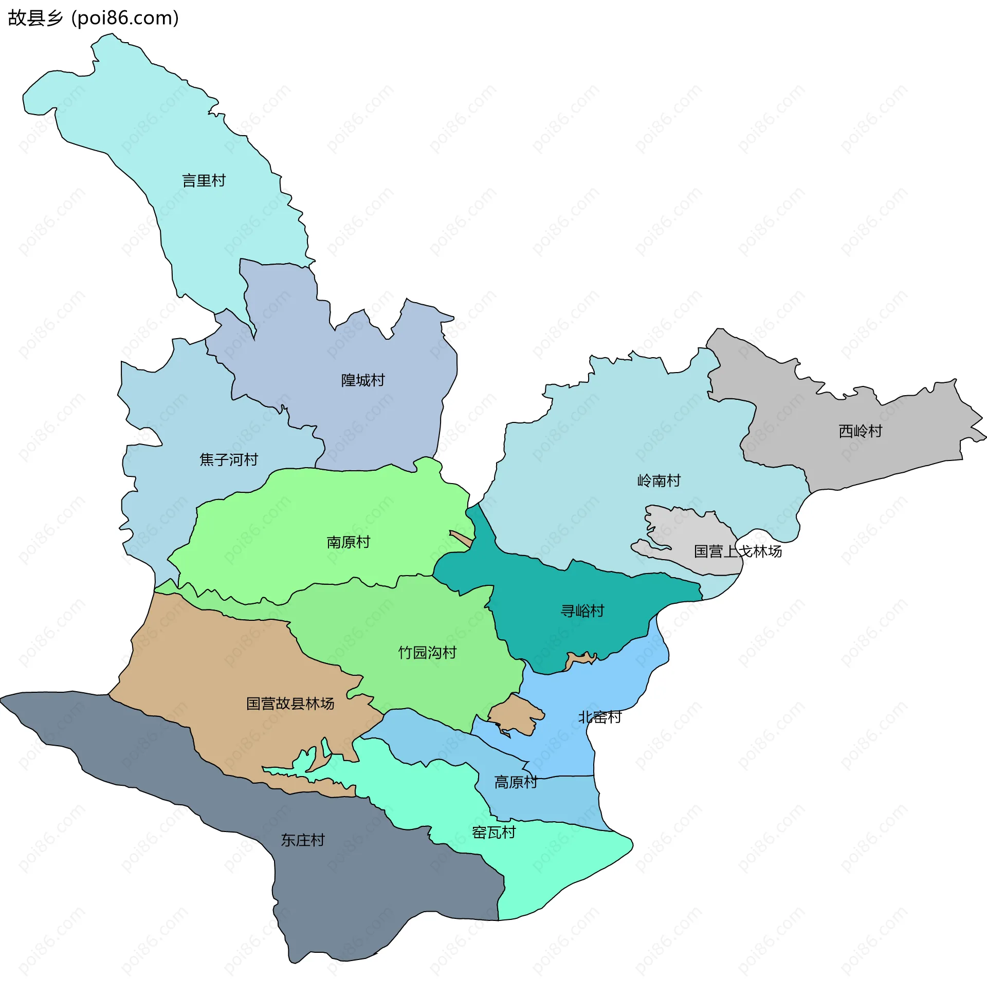 故县乡边界地图(五级行政区划)