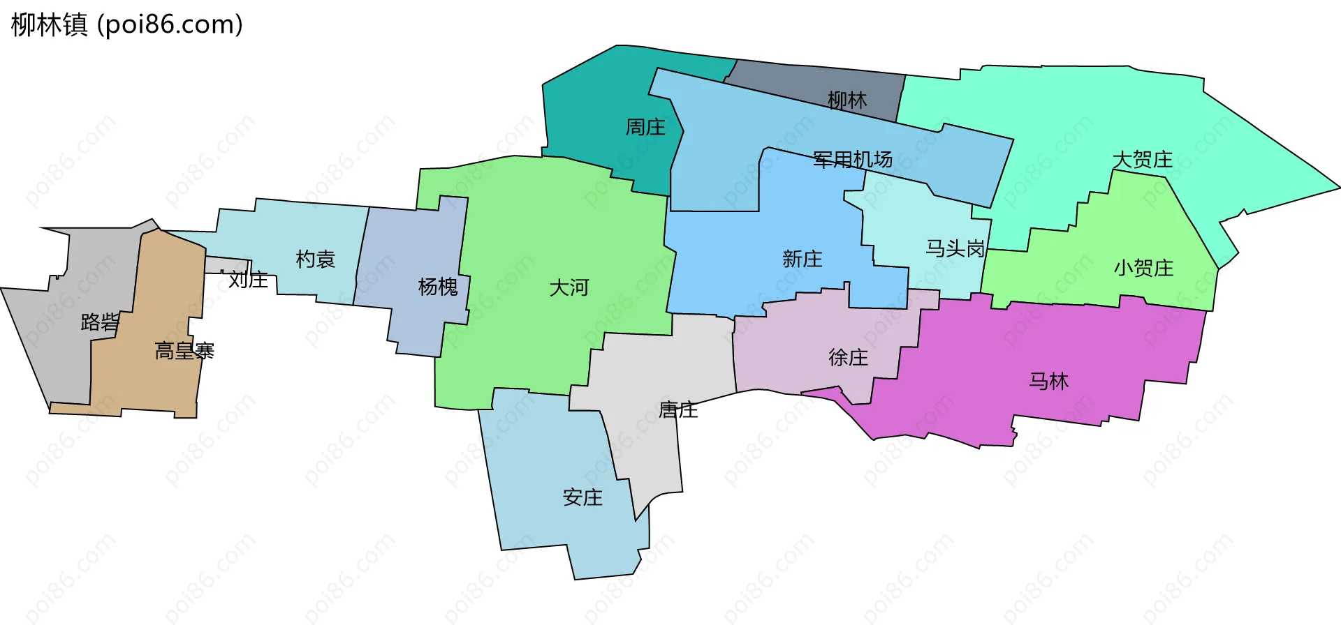 柳林镇边界地图(五级行政区划)