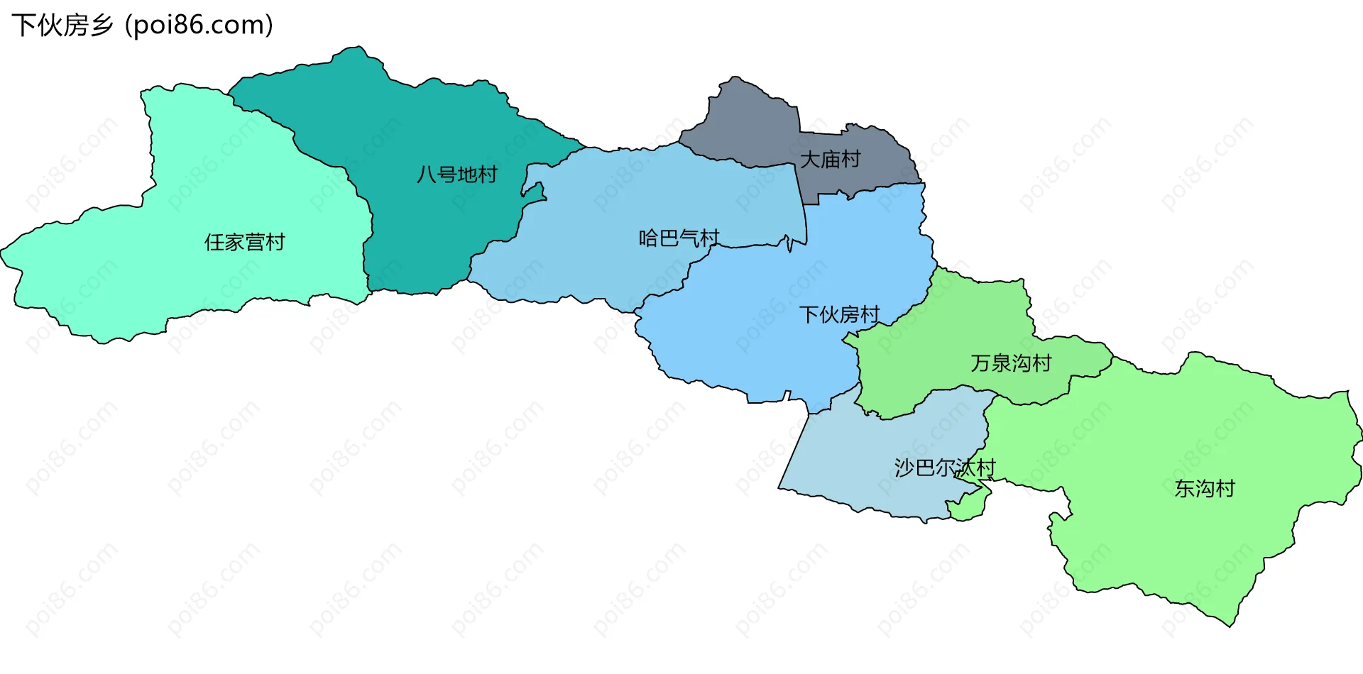 下伙房乡边界地图(五级行政区划)