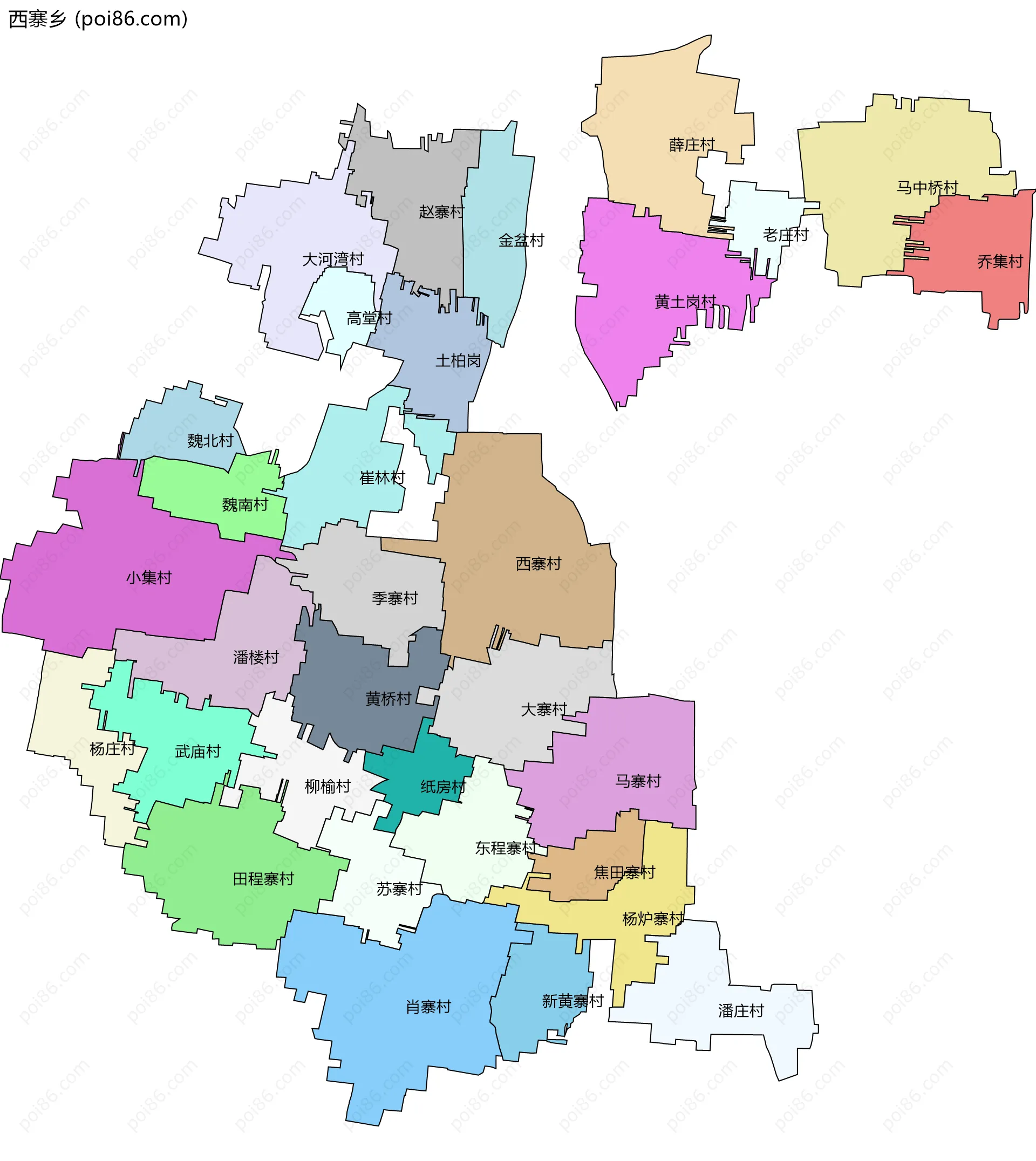 西寨乡边界地图(五级行政区划)