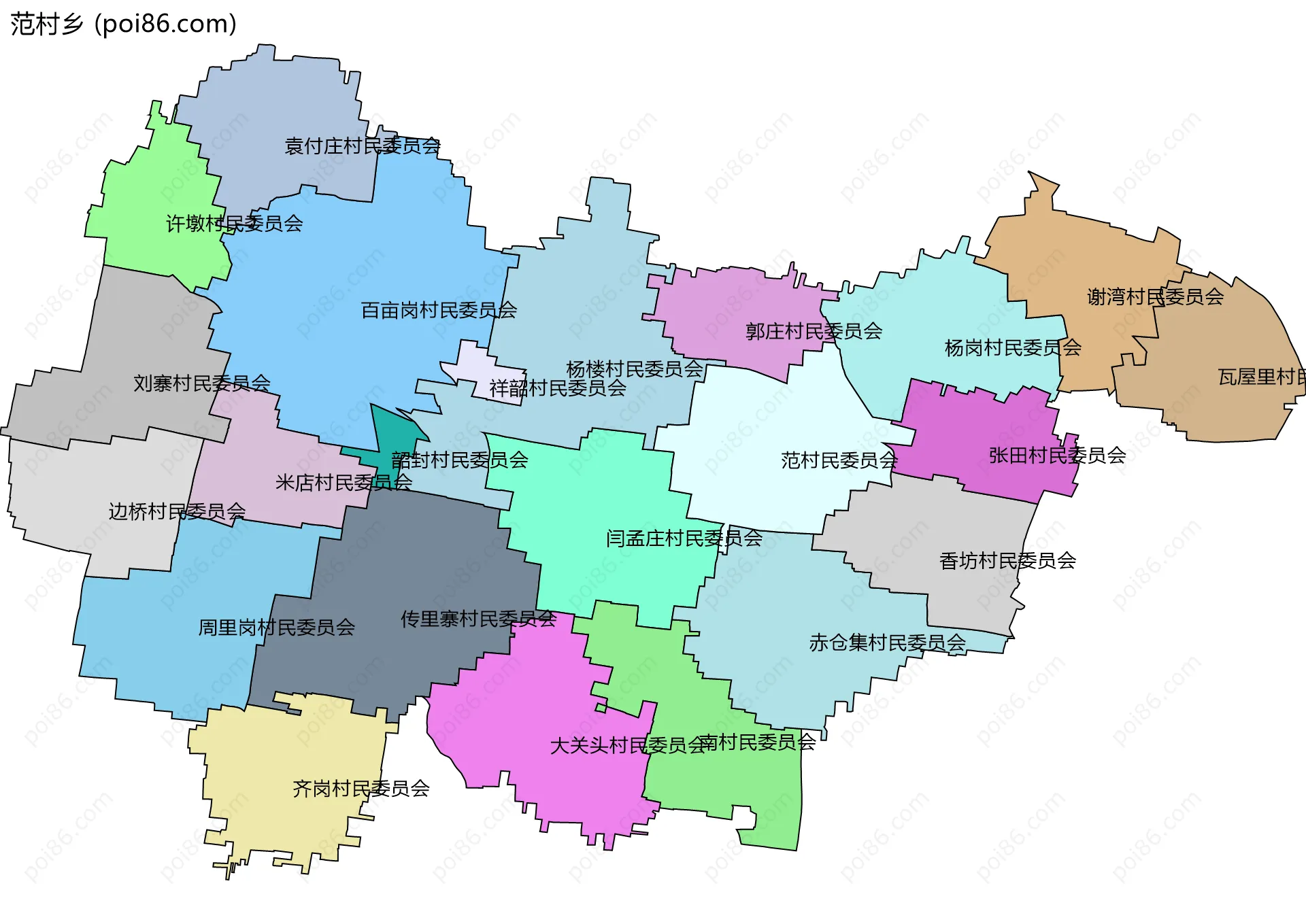范村乡边界地图(五级行政区划)