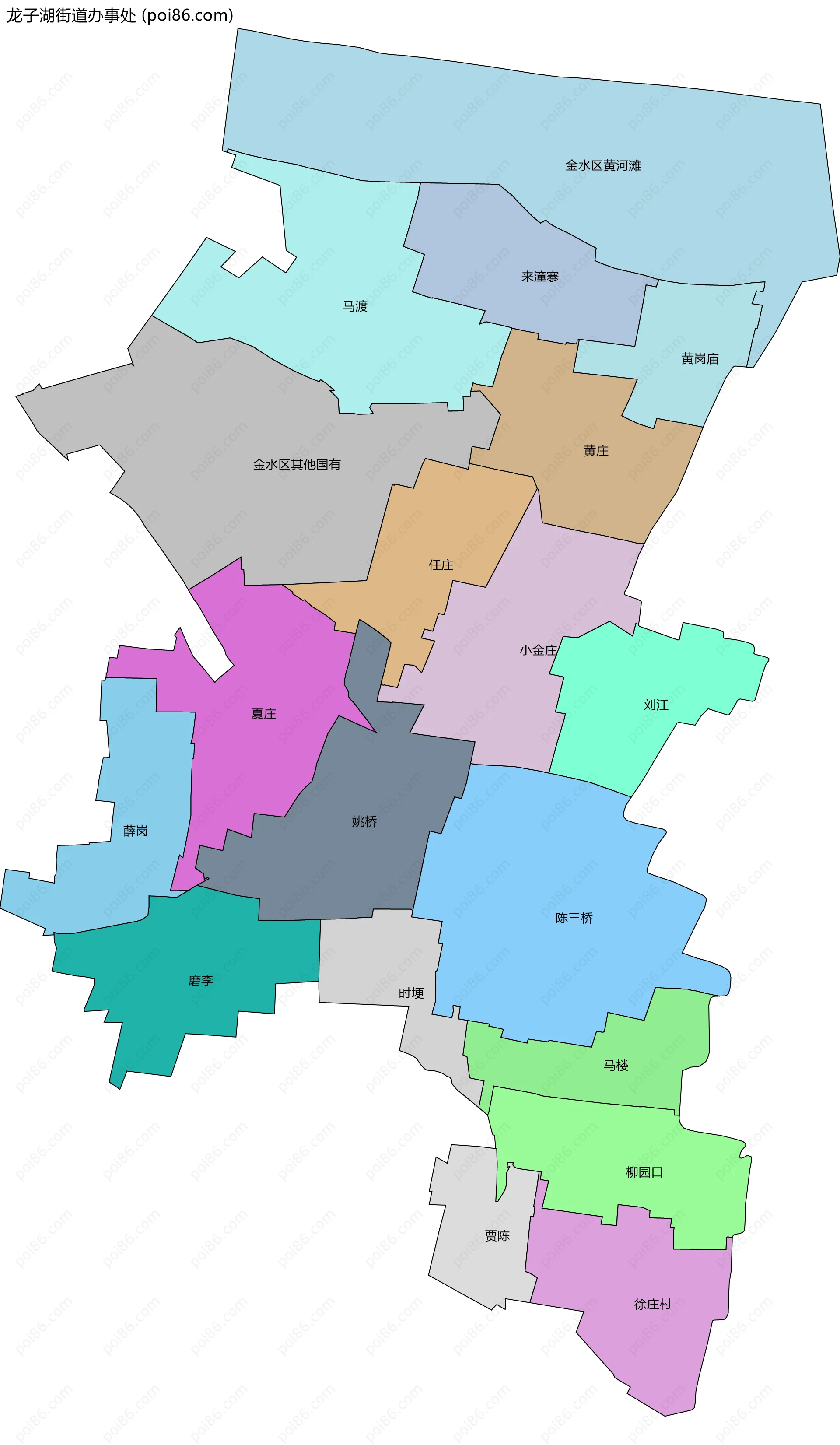 龙子湖街道办事处边界地图(五级行政区划)