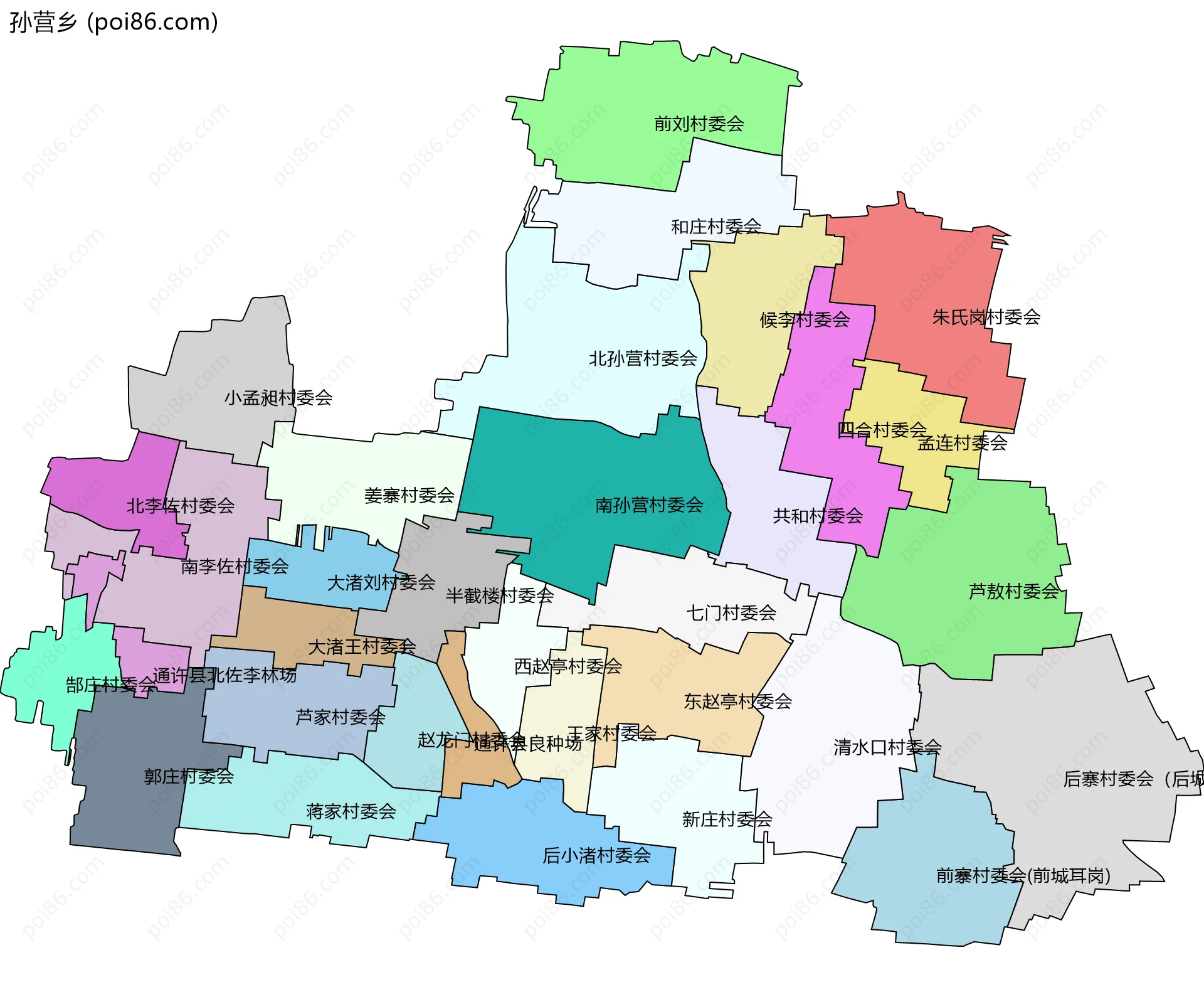 孙营乡边界地图(五级行政区划)