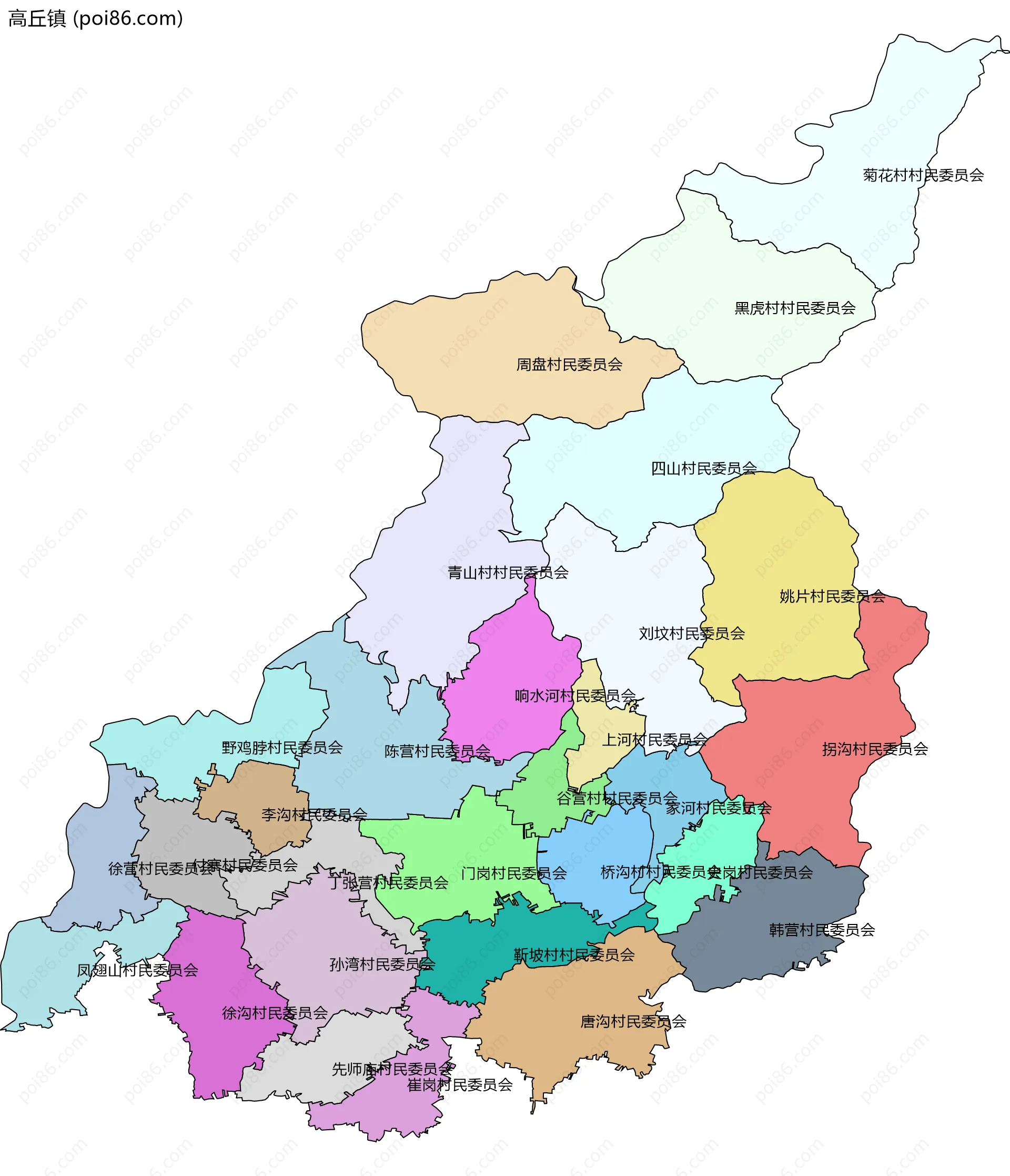 高丘镇边界地图(五级行政区划)