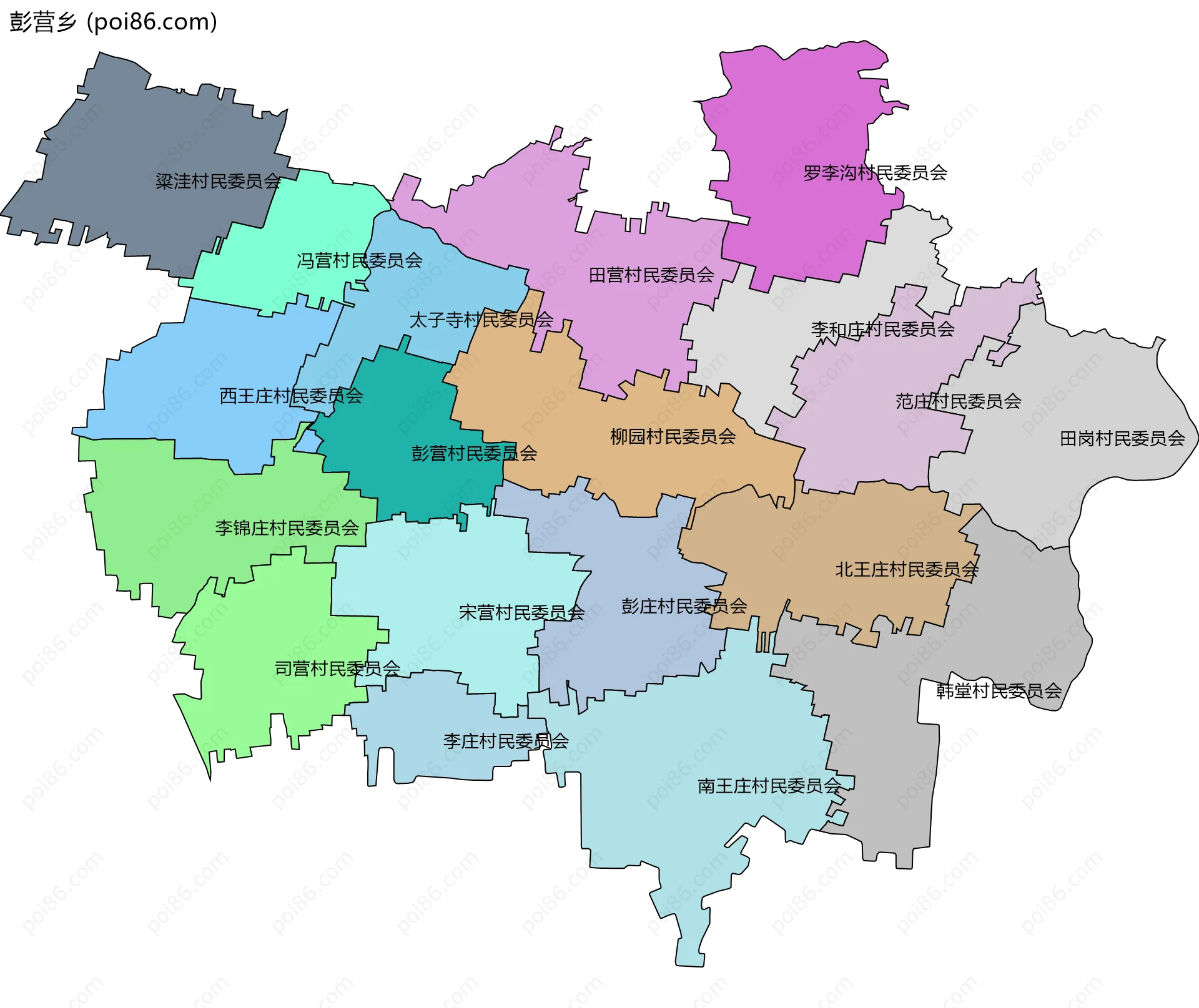 彭营乡边界地图(五级行政区划)