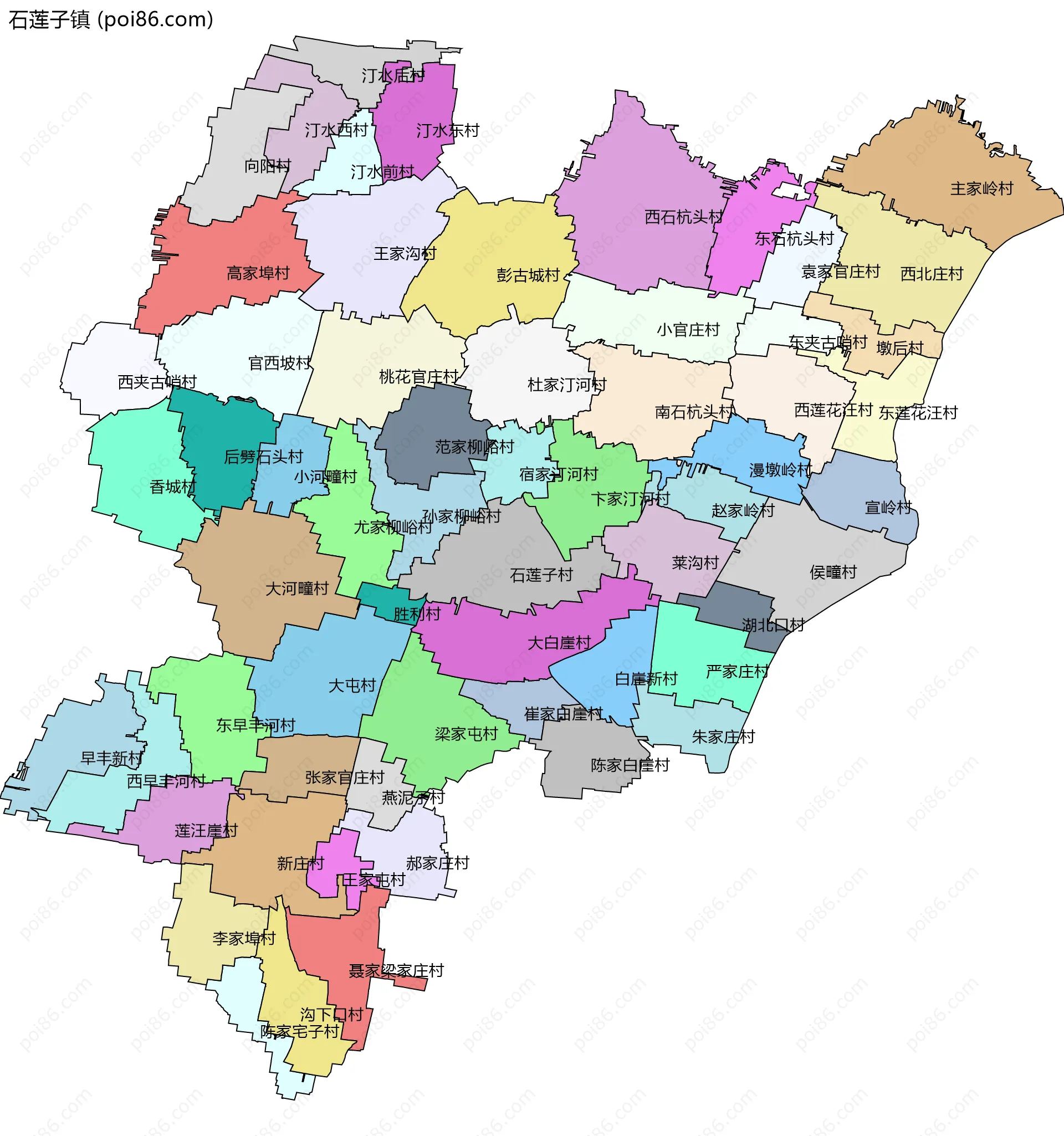 石莲子镇边界地图(五级行政区划)