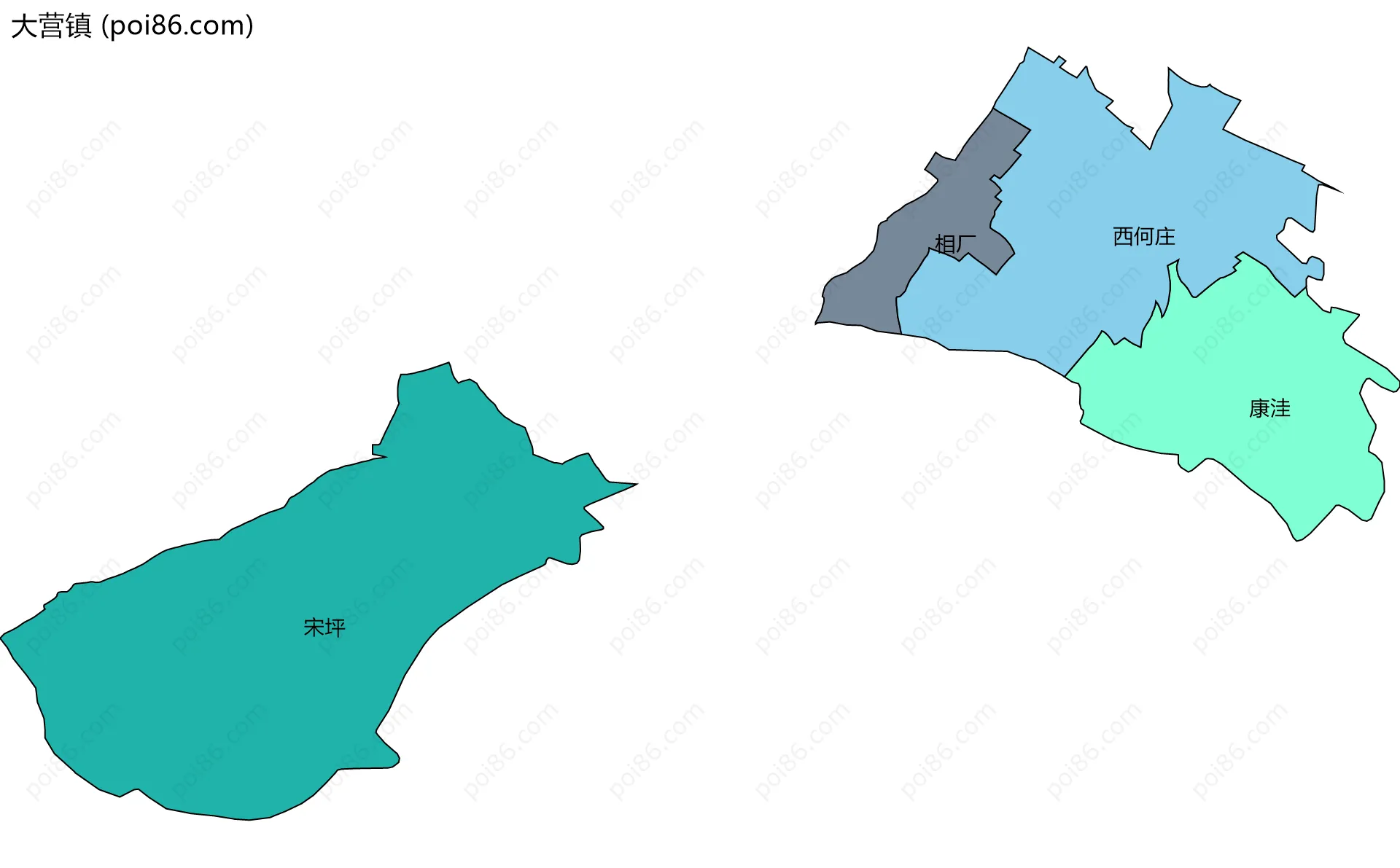 大营镇边界地图(五级行政区划)