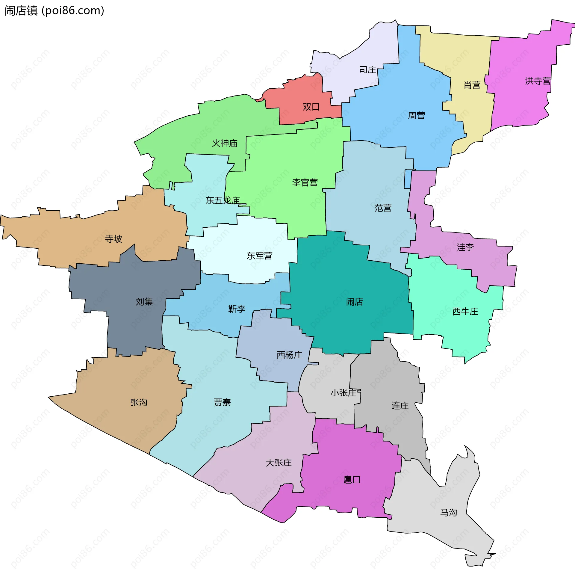 闹店镇边界地图(五级行政区划)