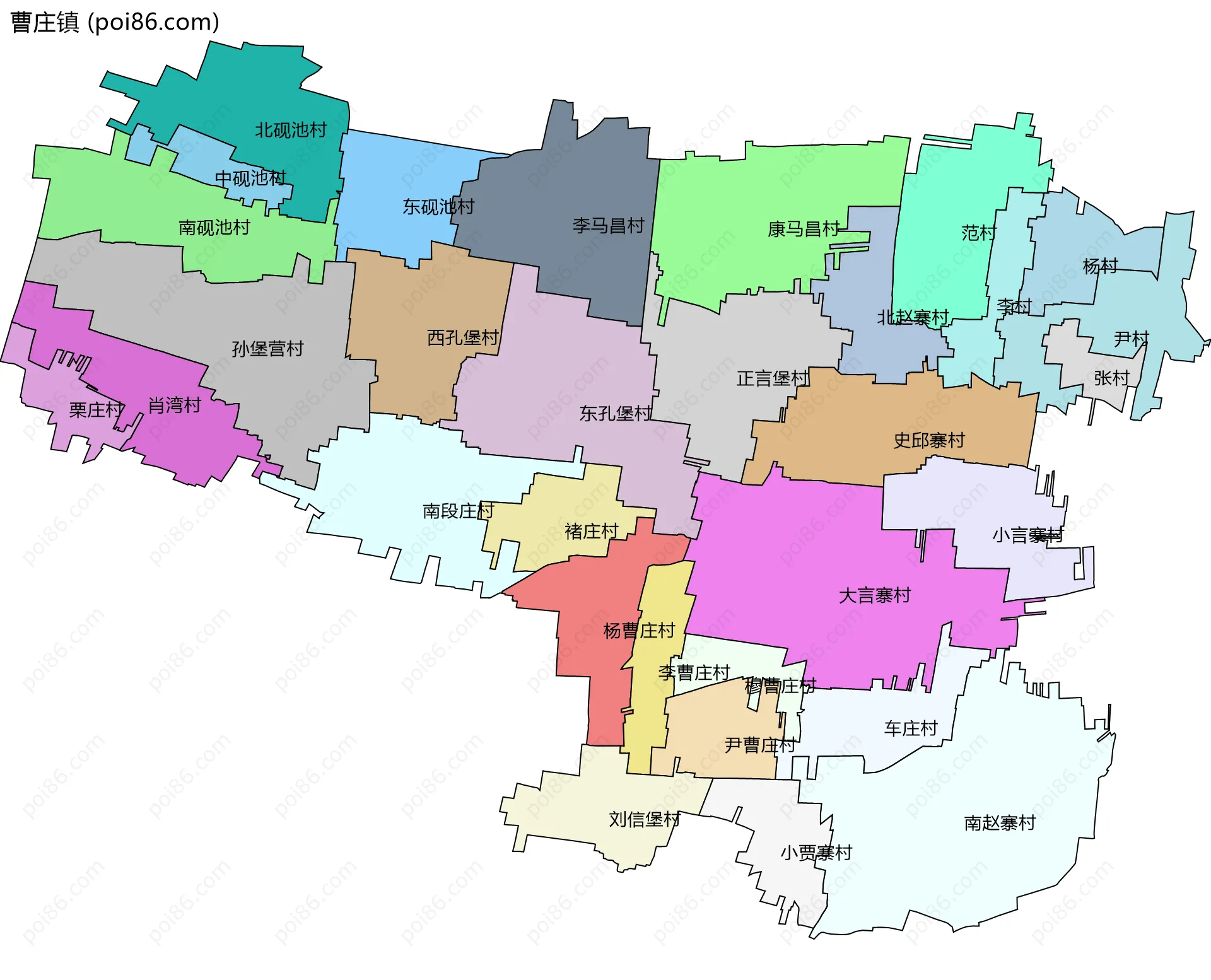曹庄镇边界地图(五级行政区划)