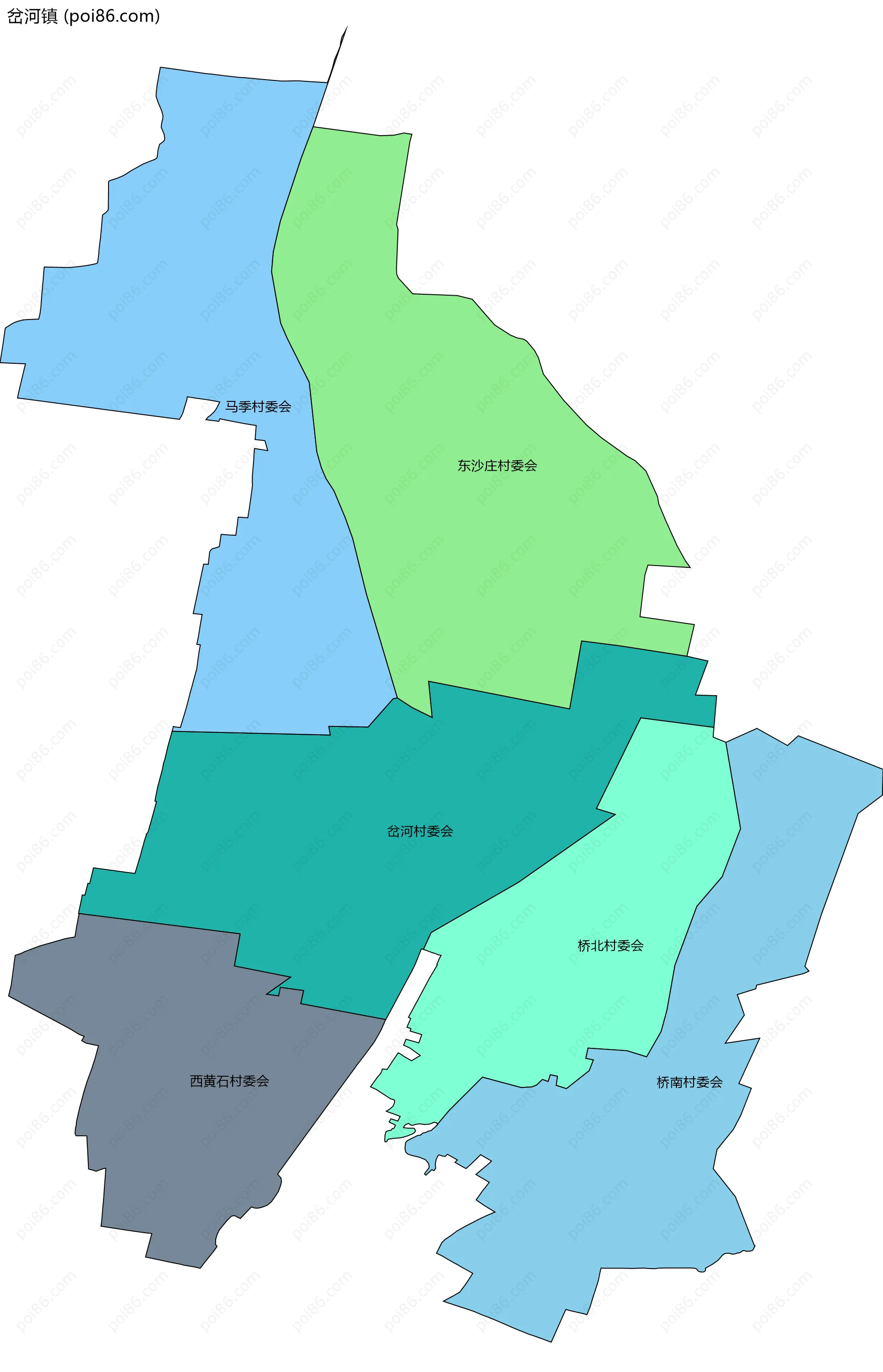 岔河镇边界地图(五级行政区划)