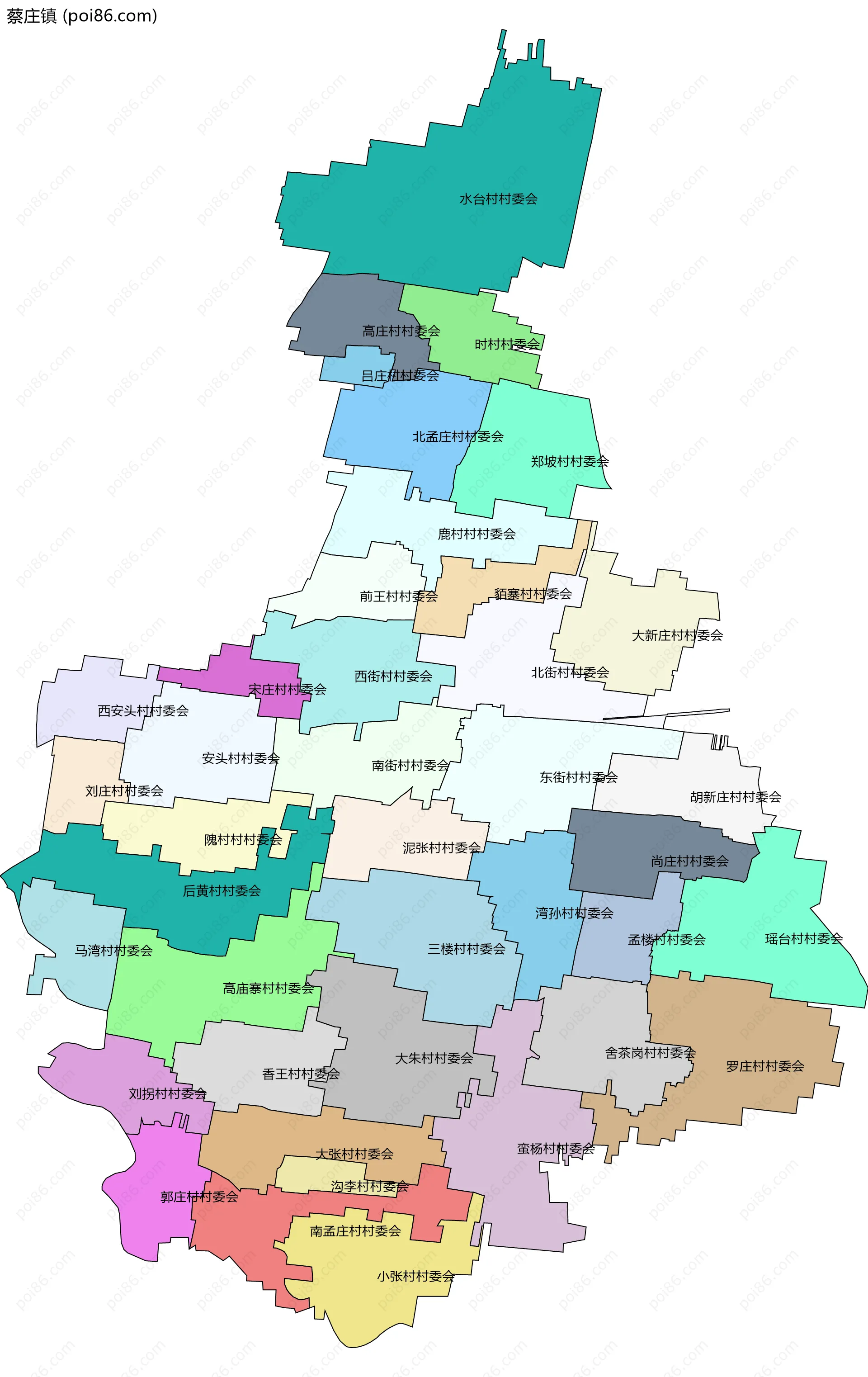 蔡庄镇边界地图(五级行政区划)