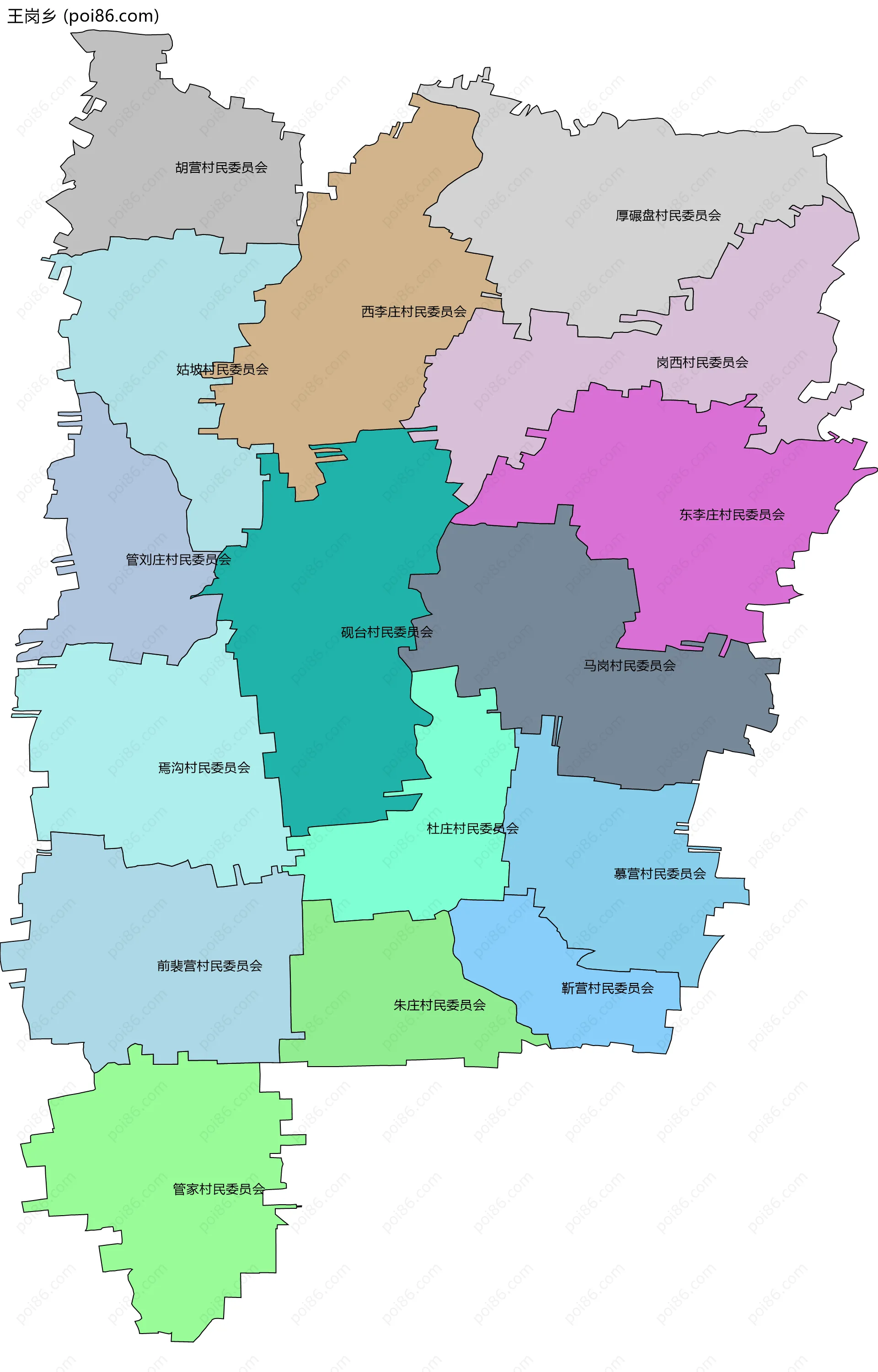 王岗乡边界地图(五级行政区划)