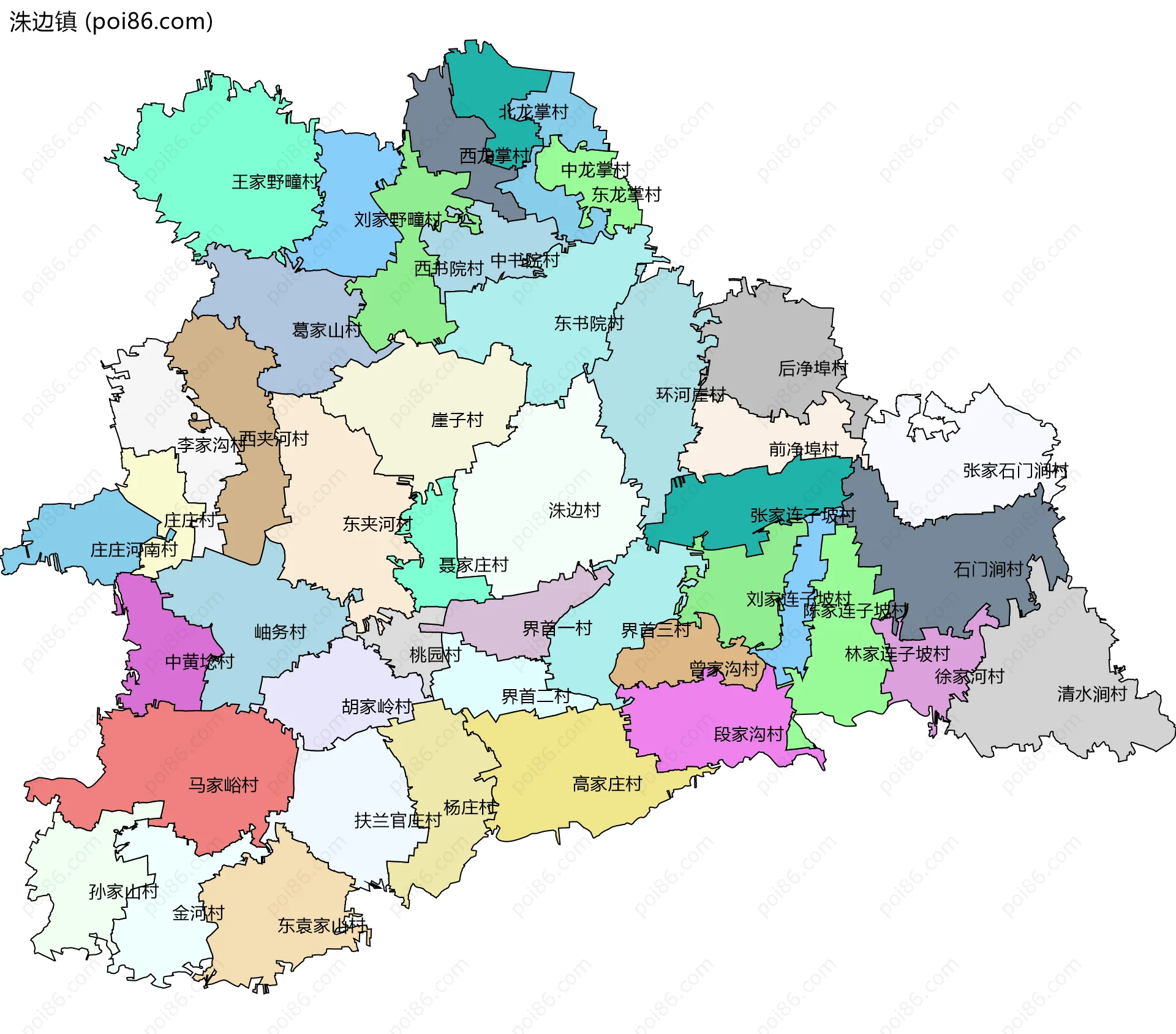 洙边镇边界地图(五级行政区划)