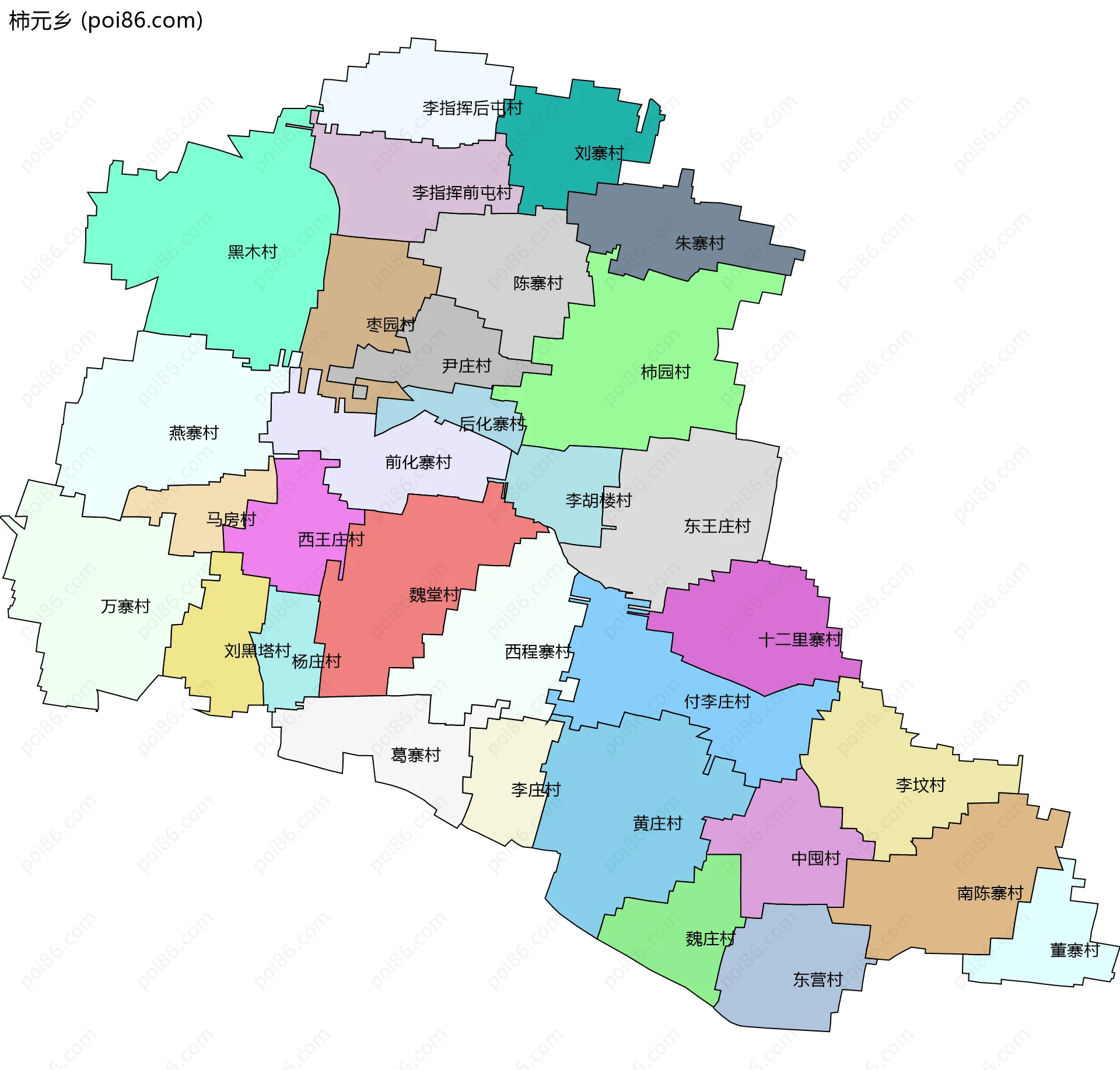 柿元乡边界地图(五级行政区划)