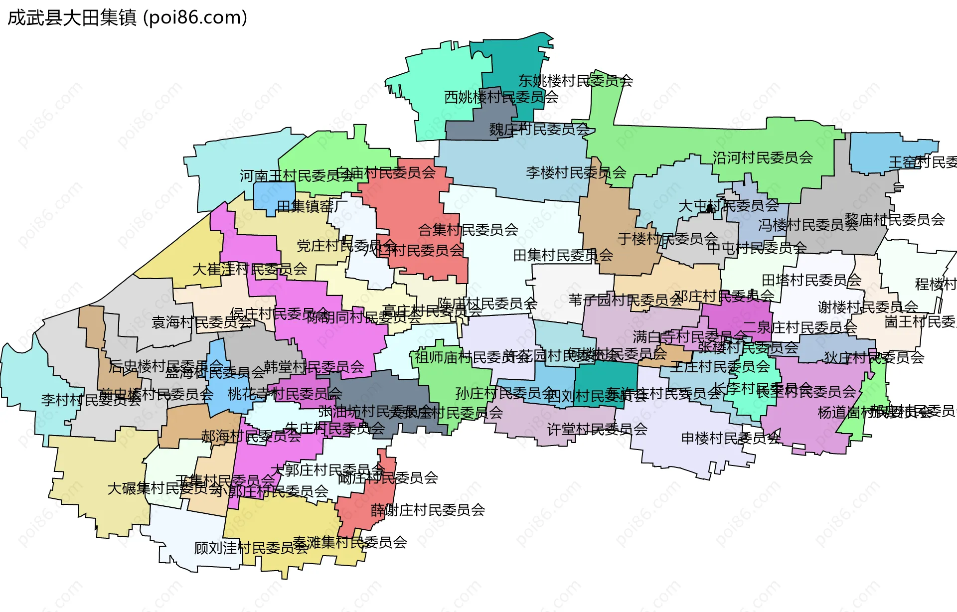 成武县大田集镇边界地图(五级行政区划)