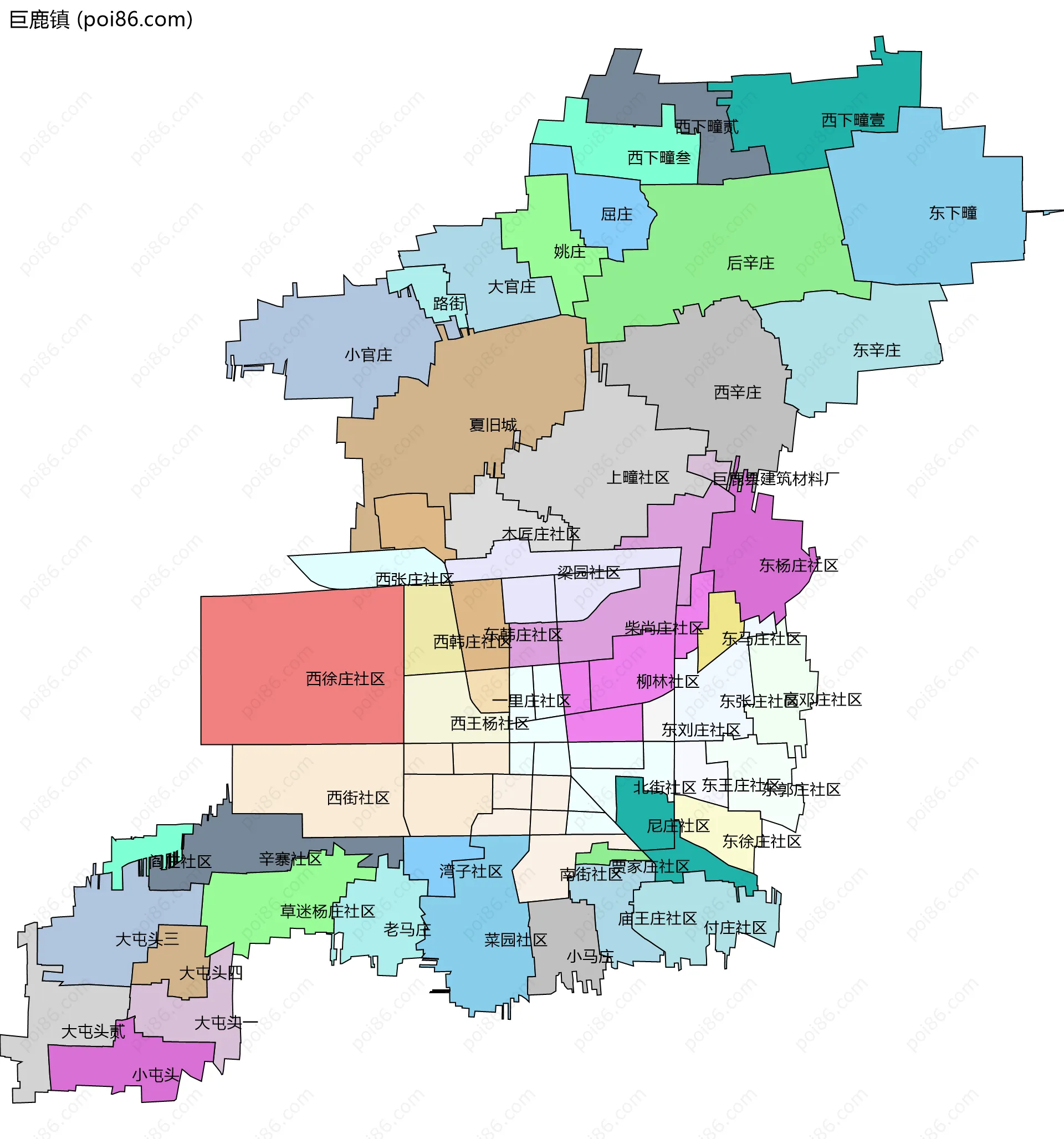 巨鹿镇边界地图(五级行政区划)