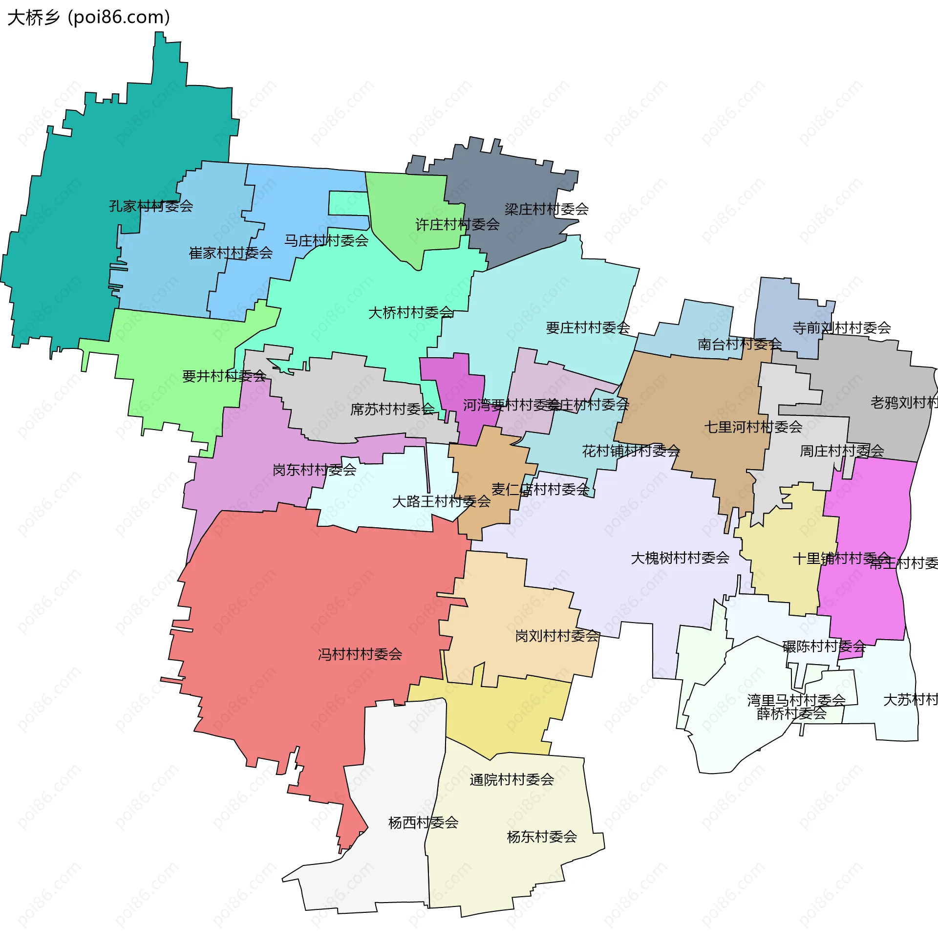 大桥乡边界地图(五级行政区划)