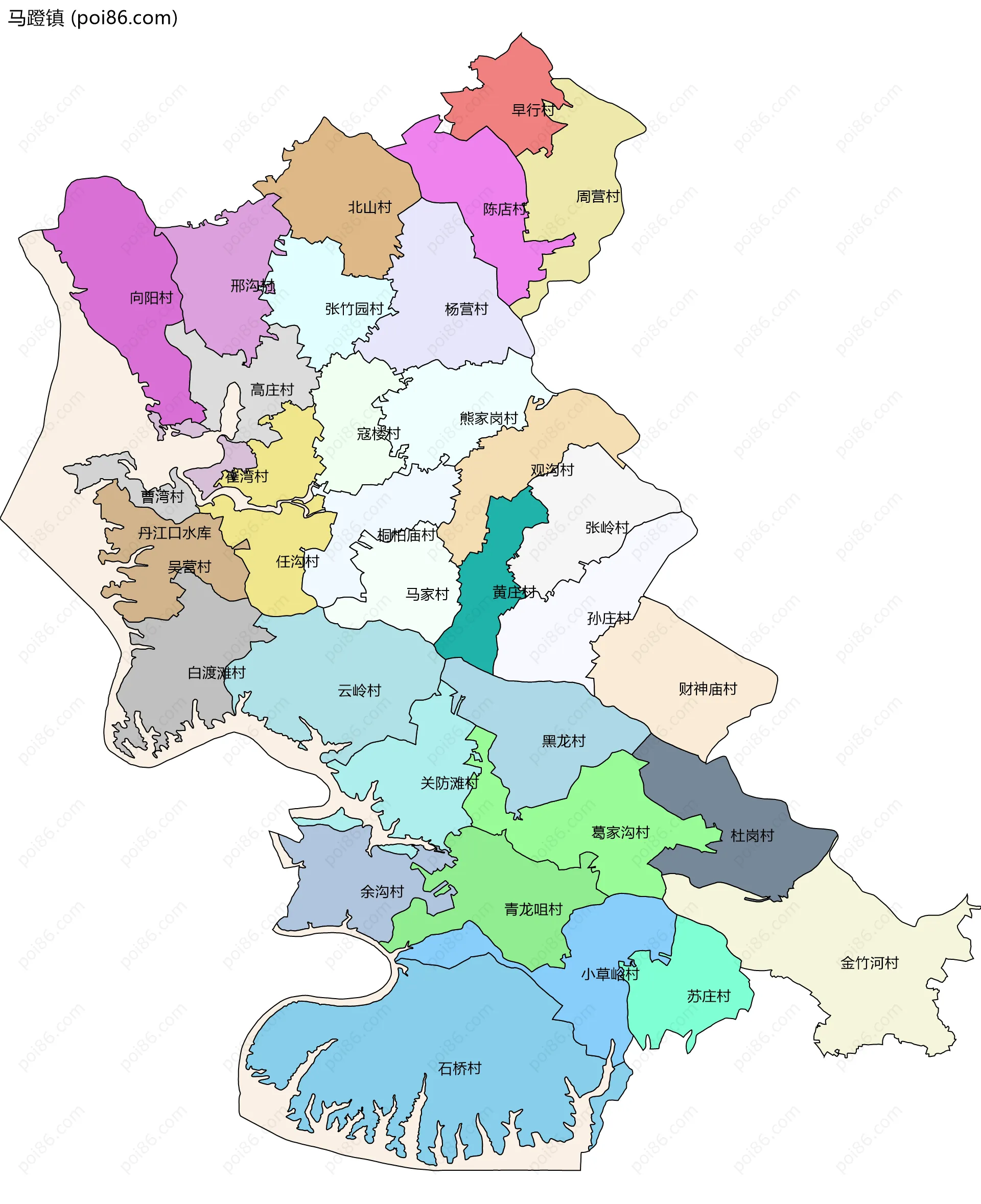 马蹬镇边界地图(五级行政区划)