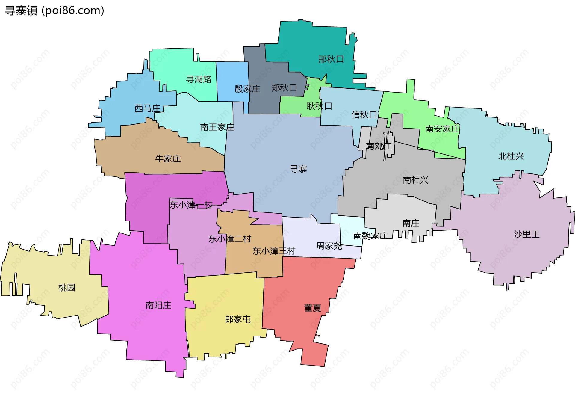 寻寨镇边界地图(五级行政区划)