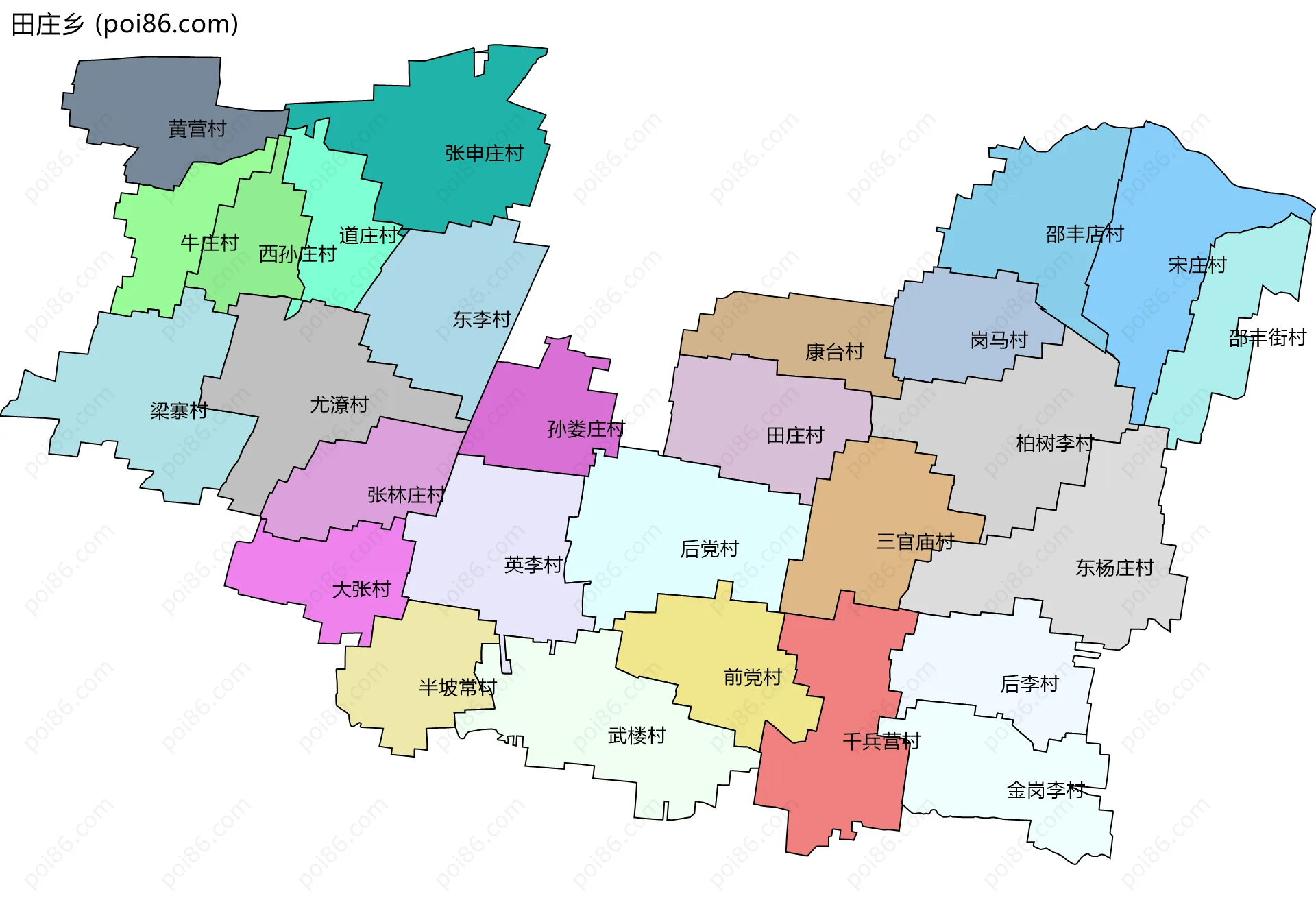 田庄乡边界地图(五级行政区划)