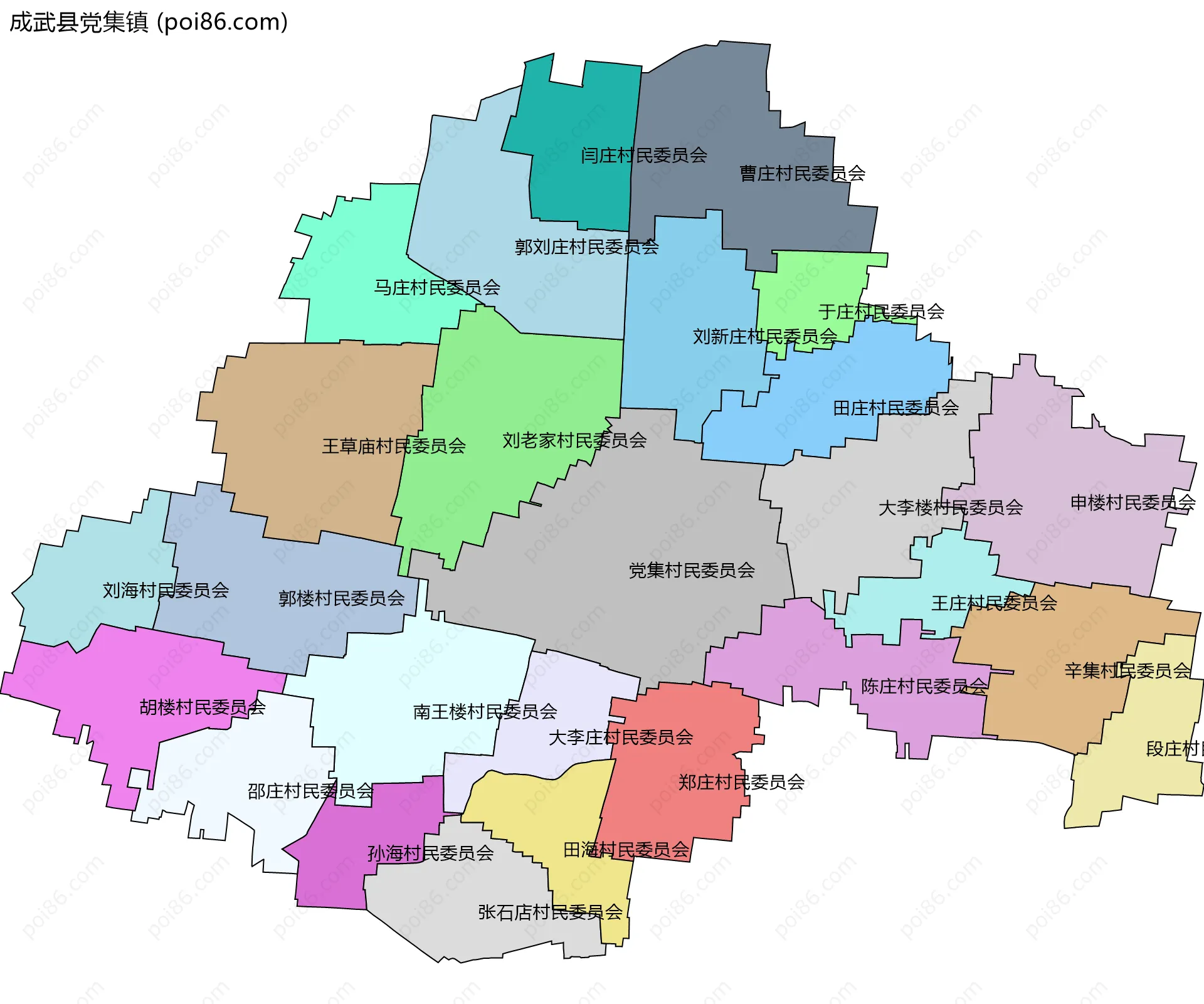 成武县党集镇边界地图(五级行政区划)