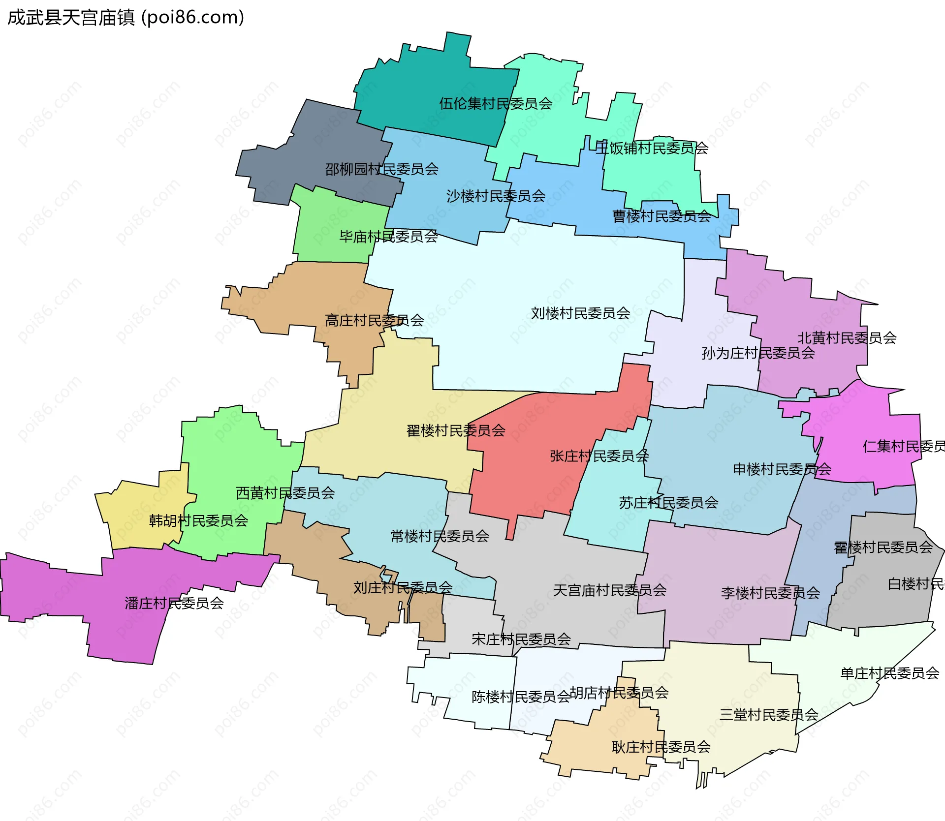 成武县天宫庙镇边界地图(五级行政区划)