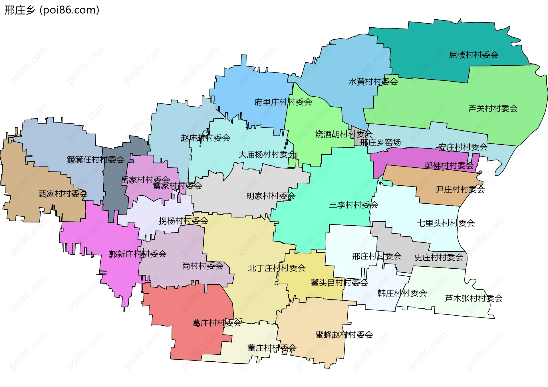 邢庄乡边界地图(五级行政区划)
