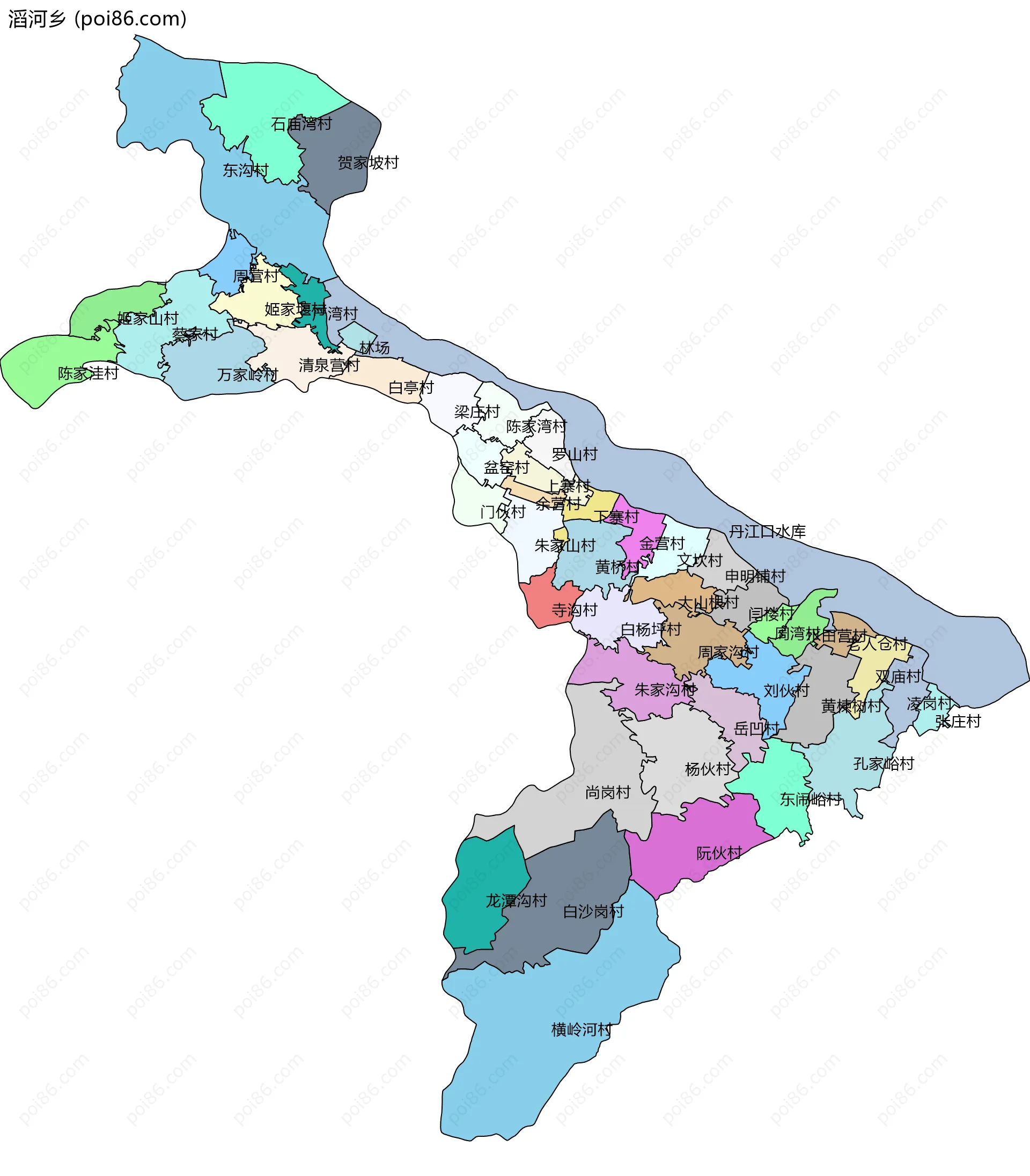滔河乡边界地图(五级行政区划)