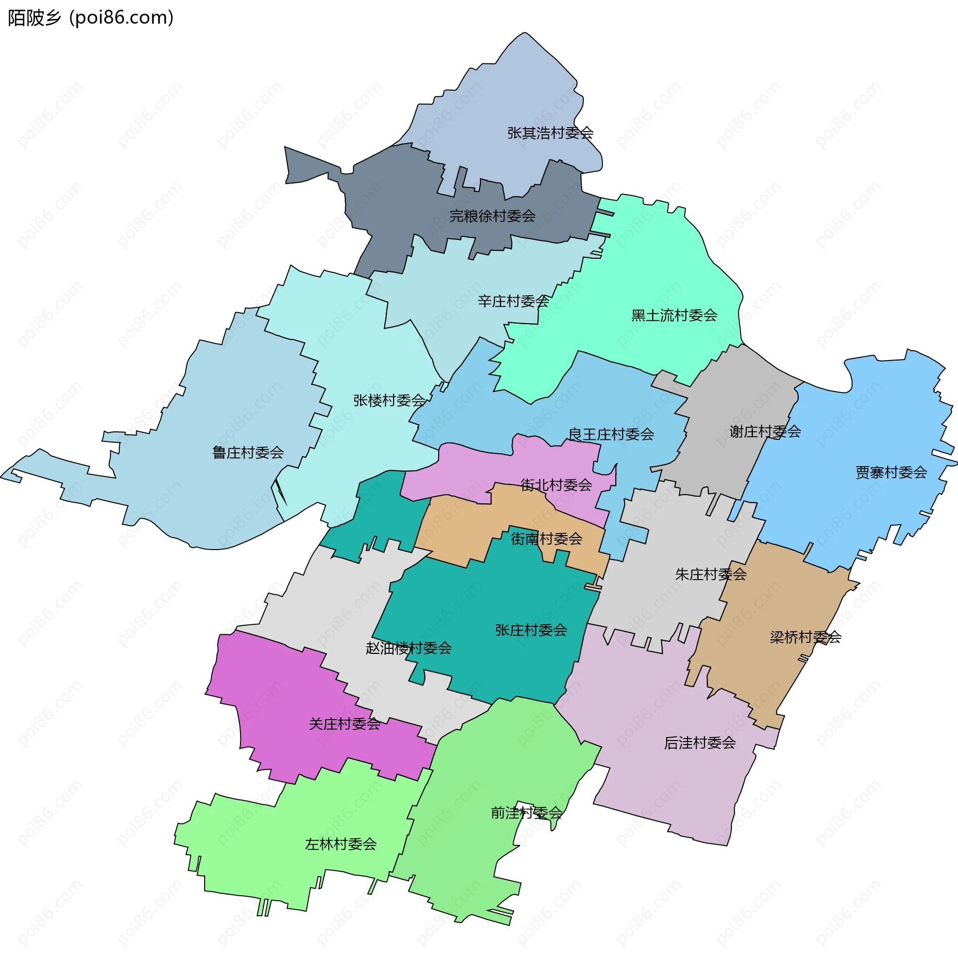 陌陂乡边界地图(五级行政区划)