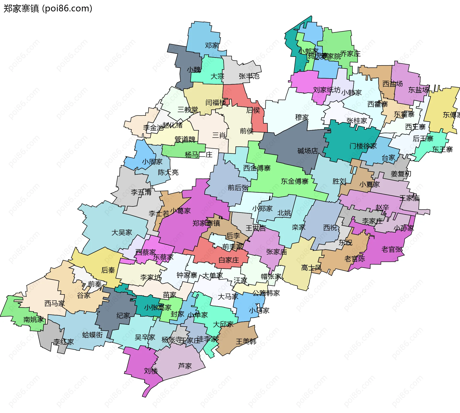 郑家寨镇边界地图(五级行政区划)