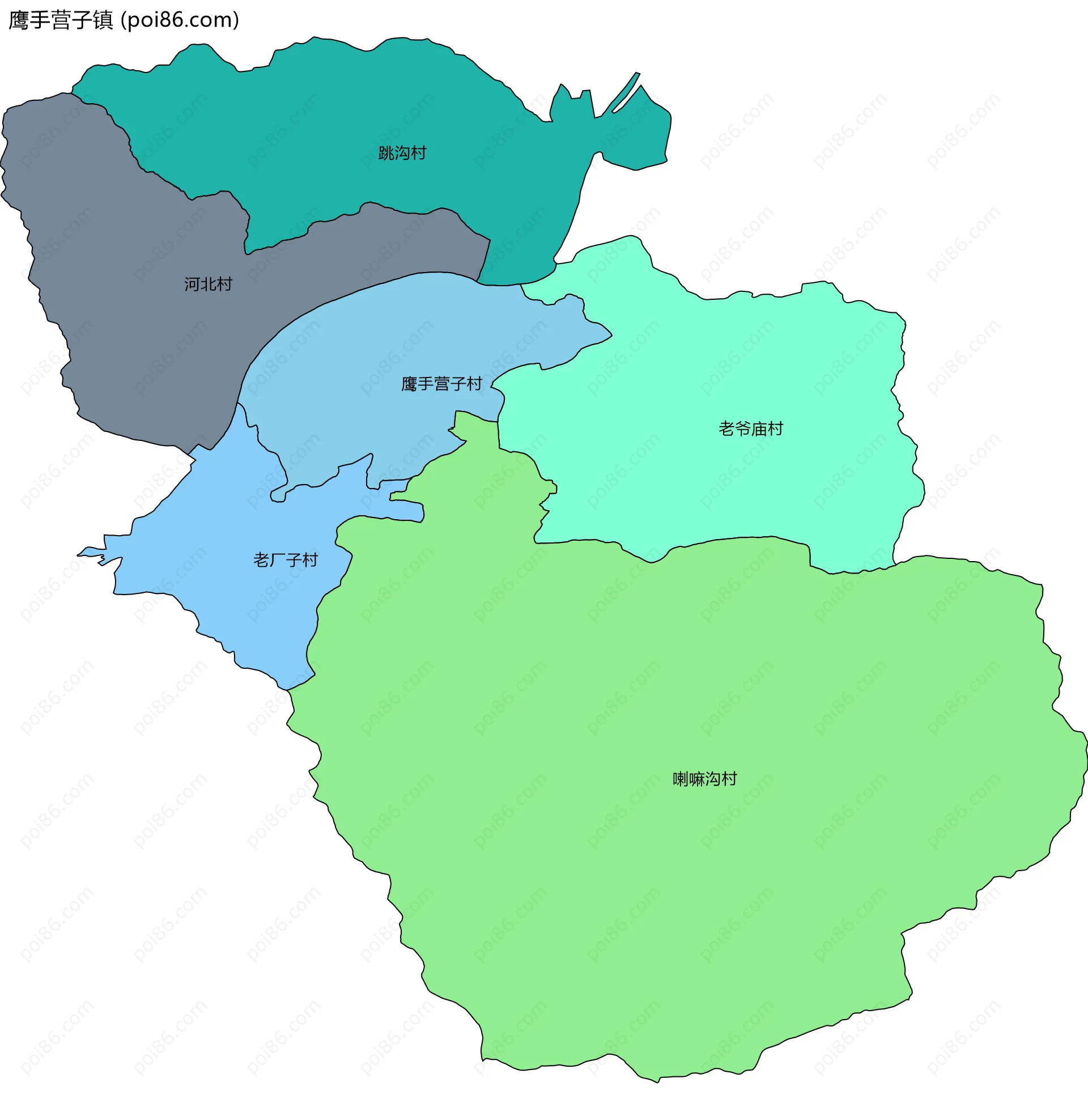 鹰手营子镇边界地图(五级行政区划)